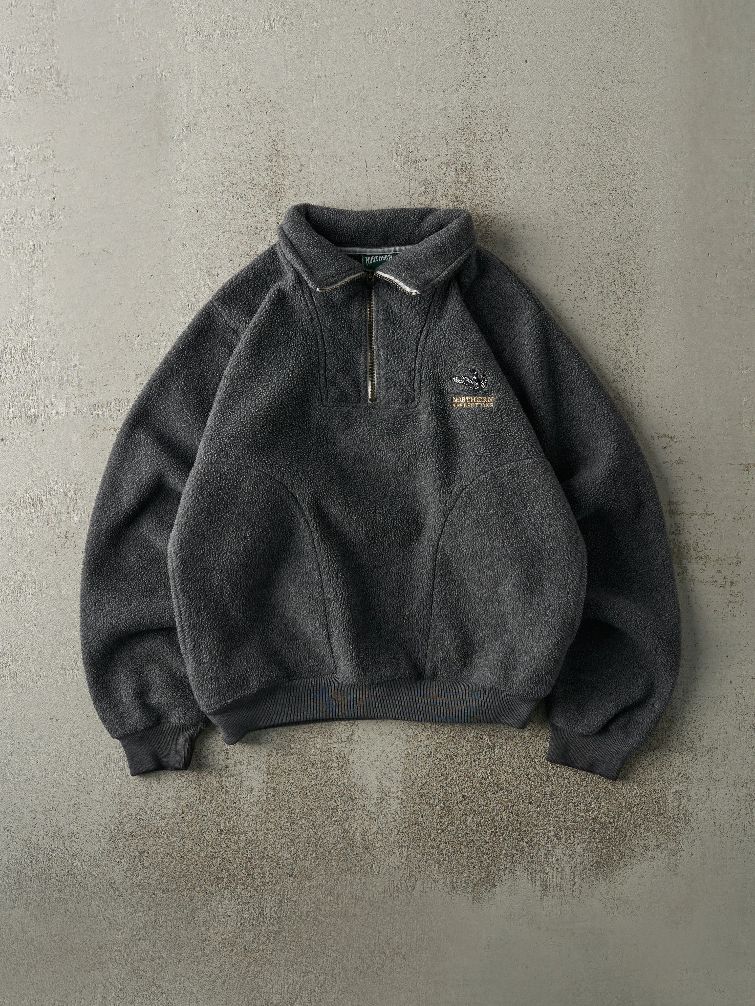 Vintage 90s Charcoal Grey Fleece Quarter Zip Sweater (S/M) sold by Rebalance Vintage