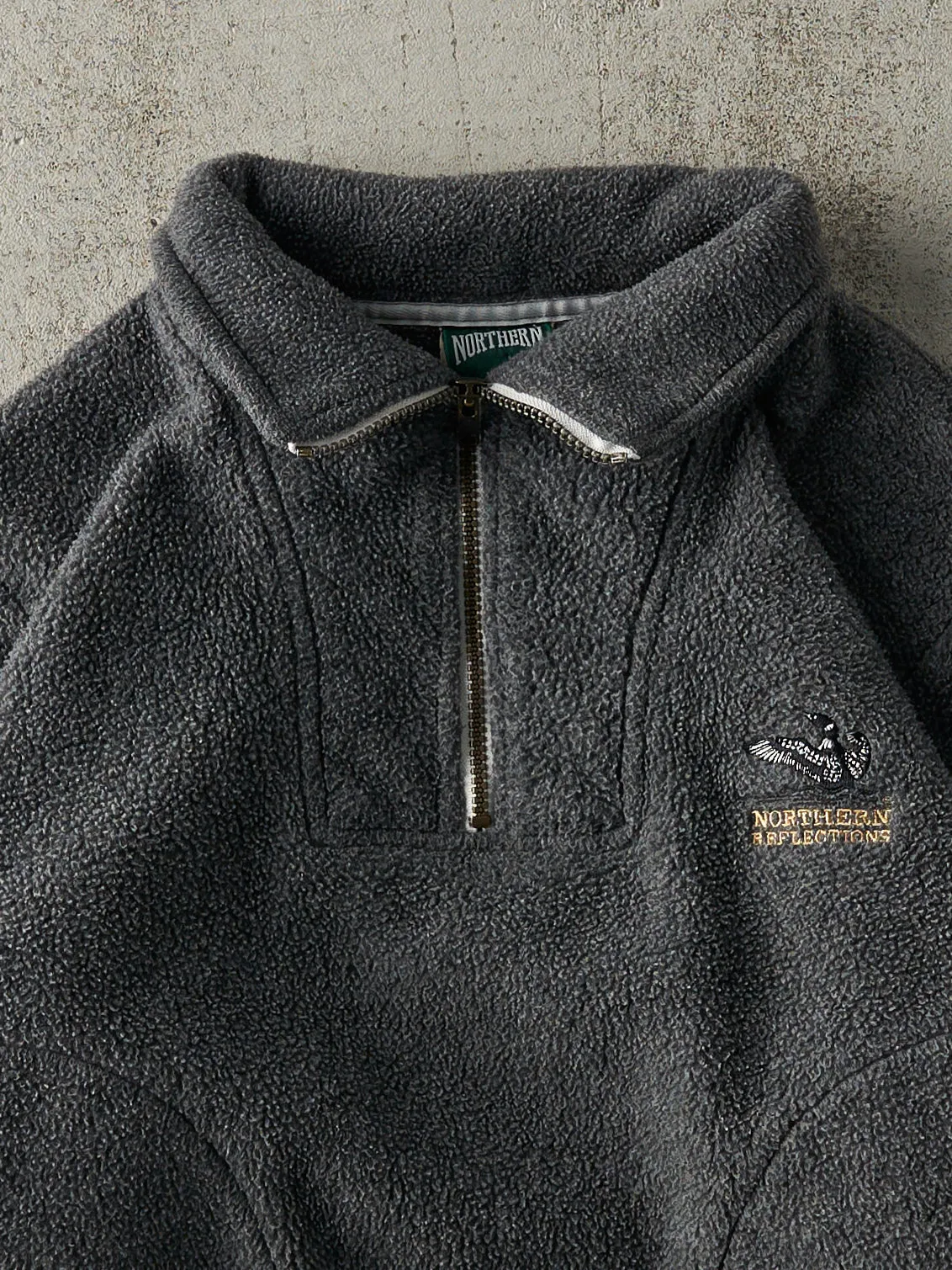 Vintage 90s Charcoal Grey Fleece Quarter Zip Sweater (S/M) sold by Rebalance Vintage product image thumbnail 2