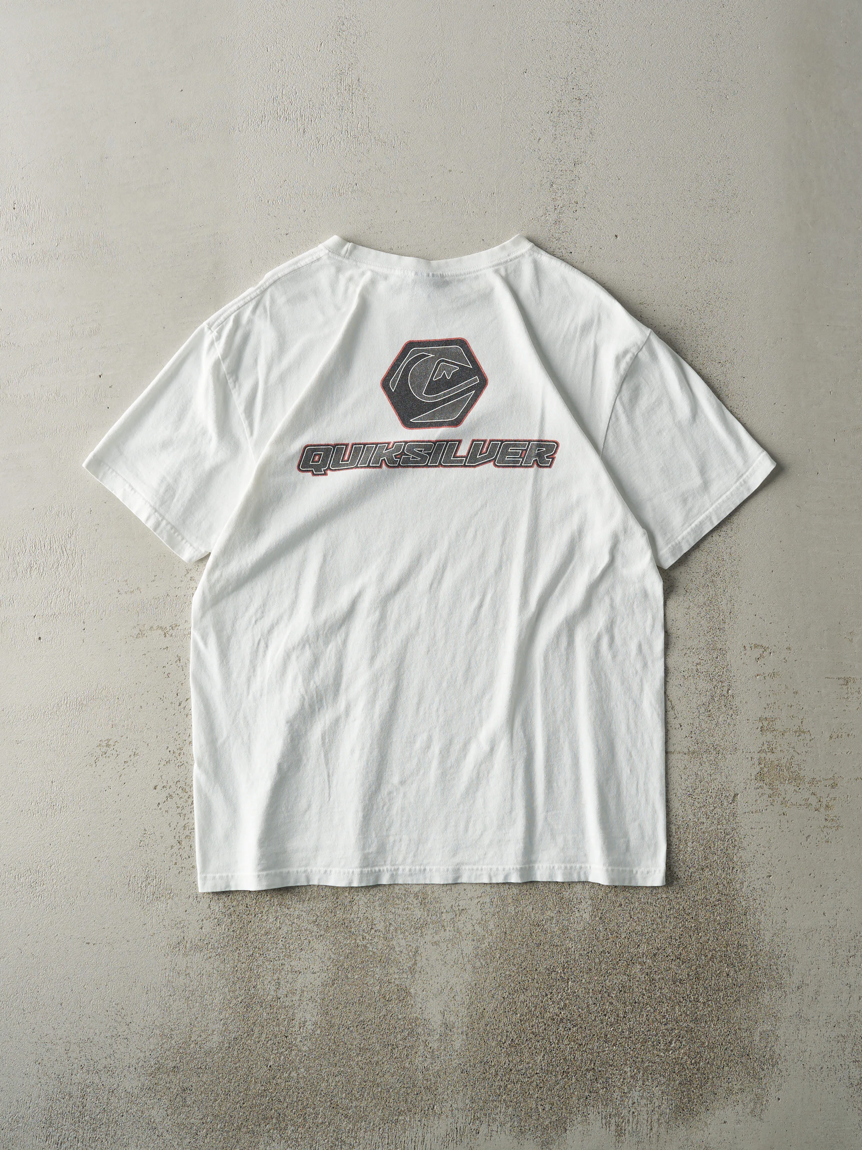 Vintage Y2K White Quiksilver Logo Tee (M) sold by Rebalance Vintage