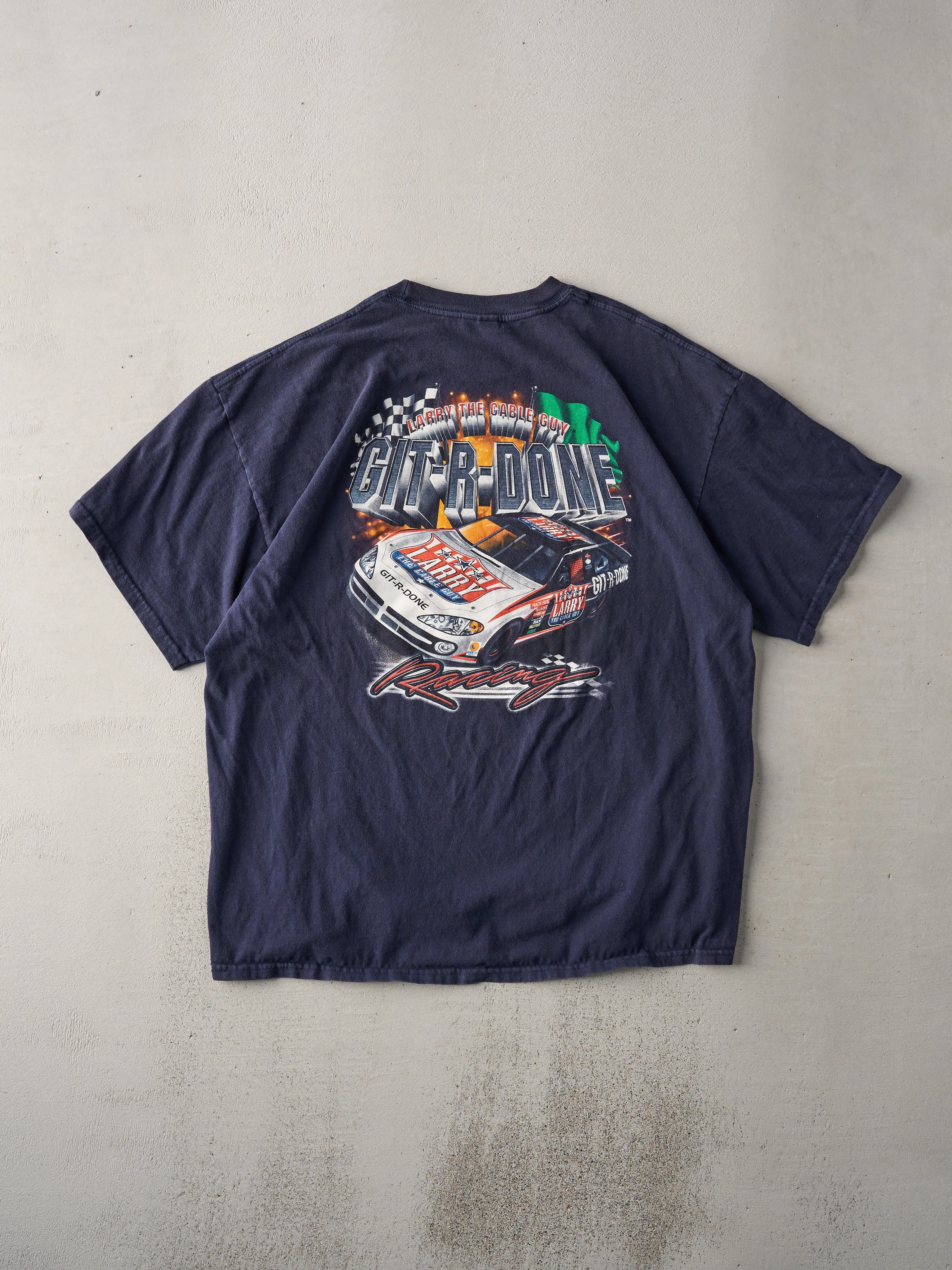 Vintage Navy Larry the Cable Guy Git-R-Done Racing Tee (L) sold by Rebalance Vintage