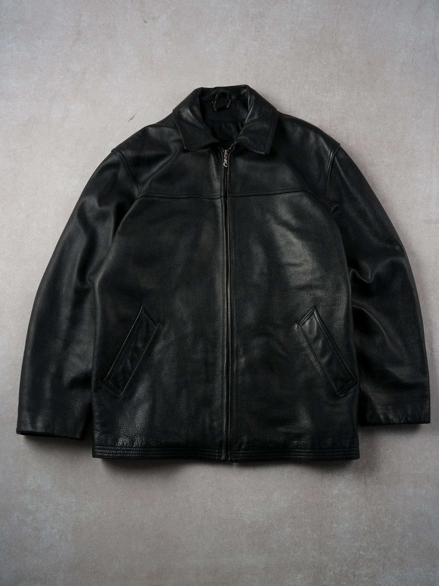 Vintage 90s Black Danier Collared Leather Jacket (M) sold by Rebalance Vintage