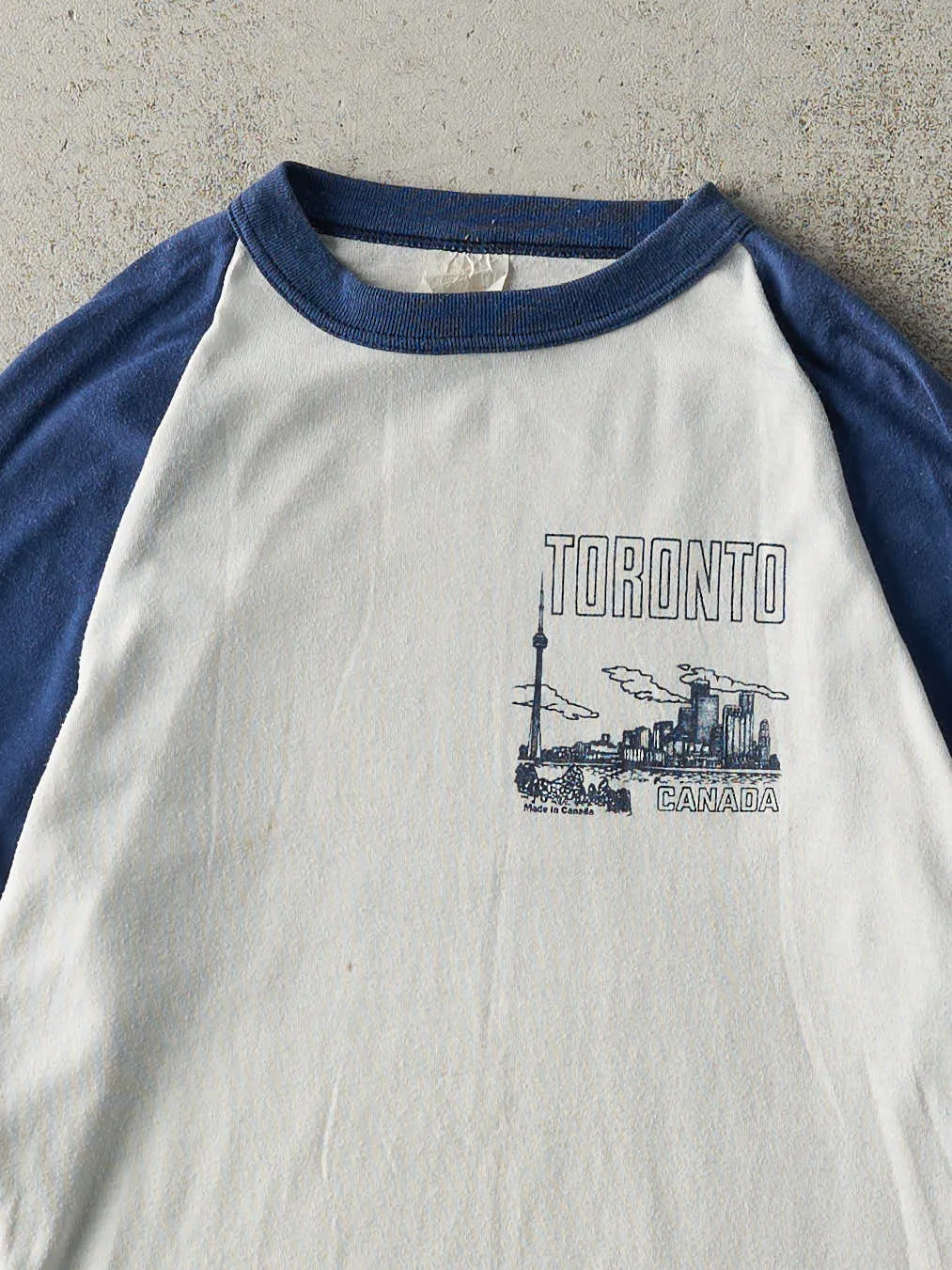 Vintage 90s Blue & White Toronto Canada 3/4 Sleeve (XS/S) sold by Rebalance Vintage product image thumbnail 2