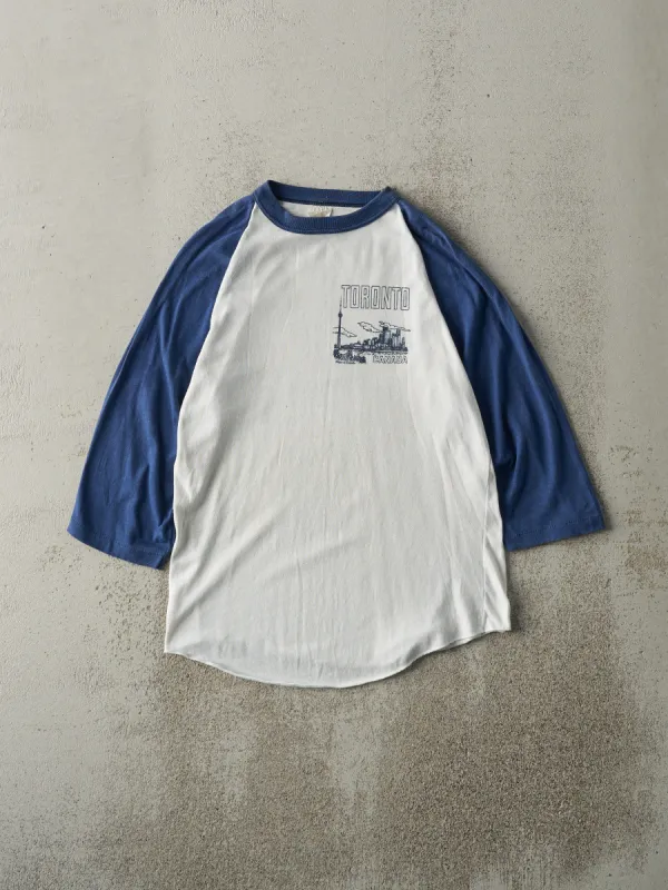 Vintage 90s Blue & White Toronto Canada 3/4 Sleeve (XS/S) sold by Rebalance Vintage