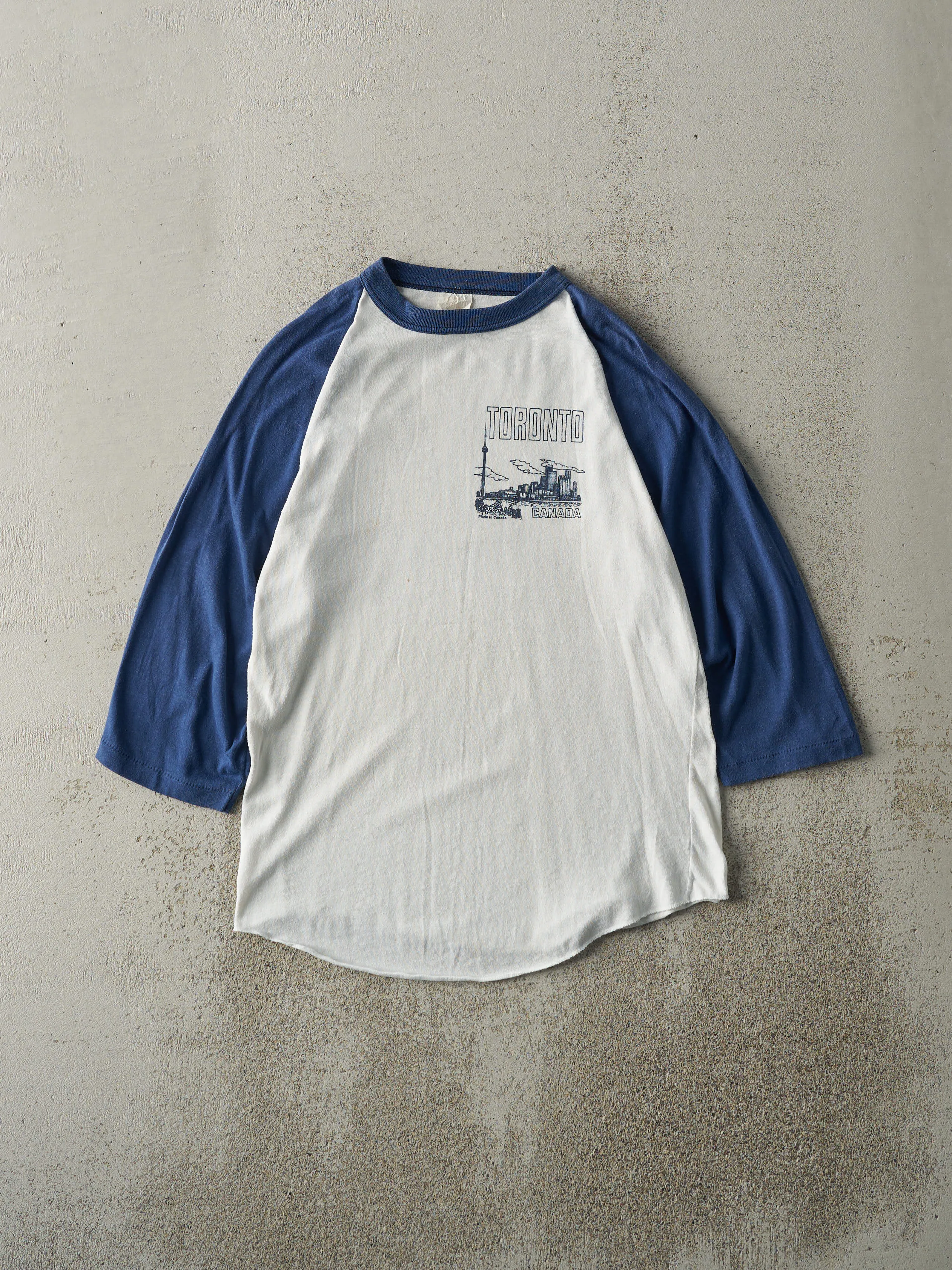 Vintage 90s Blue & White Toronto Canada 3/4 Sleeve (XS/S) sold by Rebalance Vintage