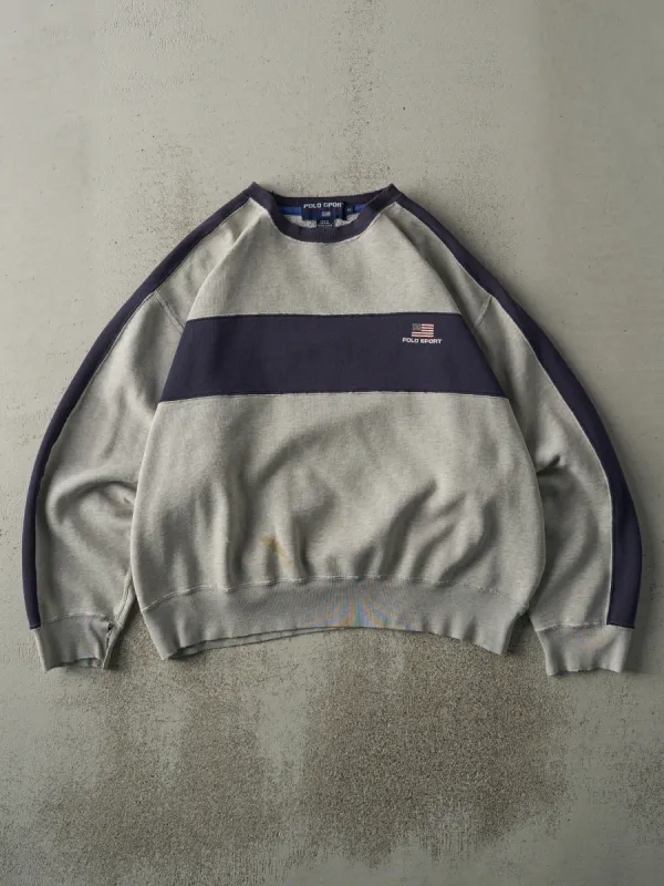 Vintage 90s Grey & Navy Polo Sport by Ralph Lauren Boxy Crewneck (M) sold by Rebalance Vintage