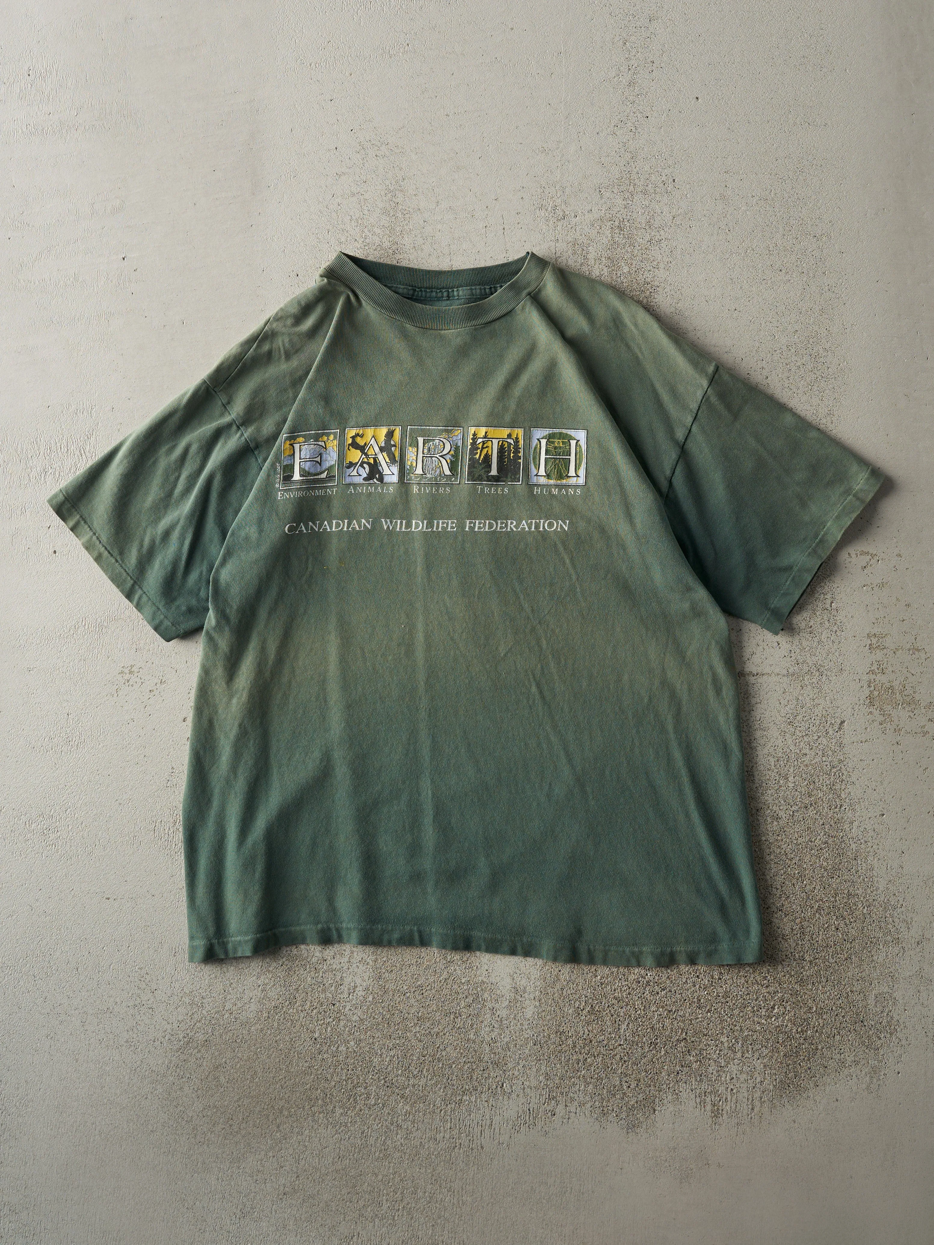 Vintage 90s Sun Faded Green CWF Earth Single Stitch Tee (M/L) sold by Rebalance Vintage