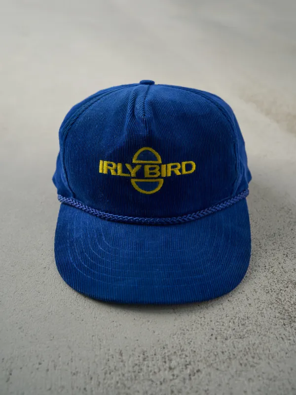 Vintage 90s Blue Embroidered Irly Bird Corduroy Snapback Hat sold by Rebalance Vintage