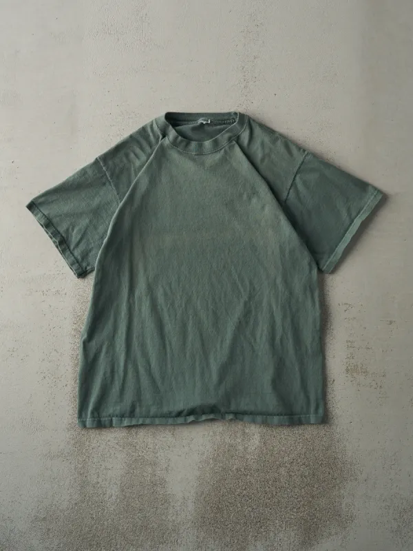 Vintage 90s Washed Green Blank Tee (M) sold by Rebalance Vintage