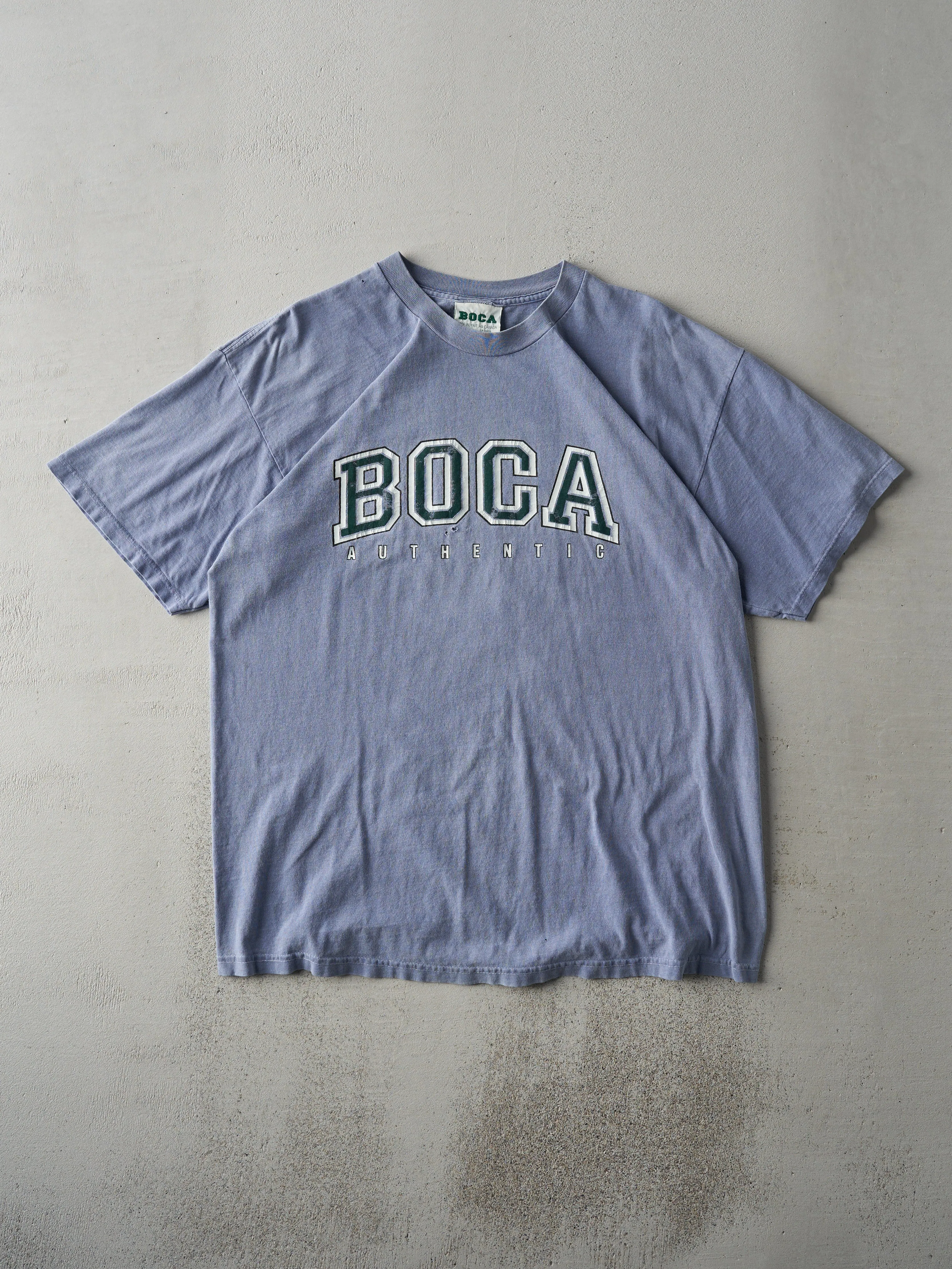 Vintage 90s Faded Blue Boca Athletics Logo Tee (M) sold by Rebalance Vintage