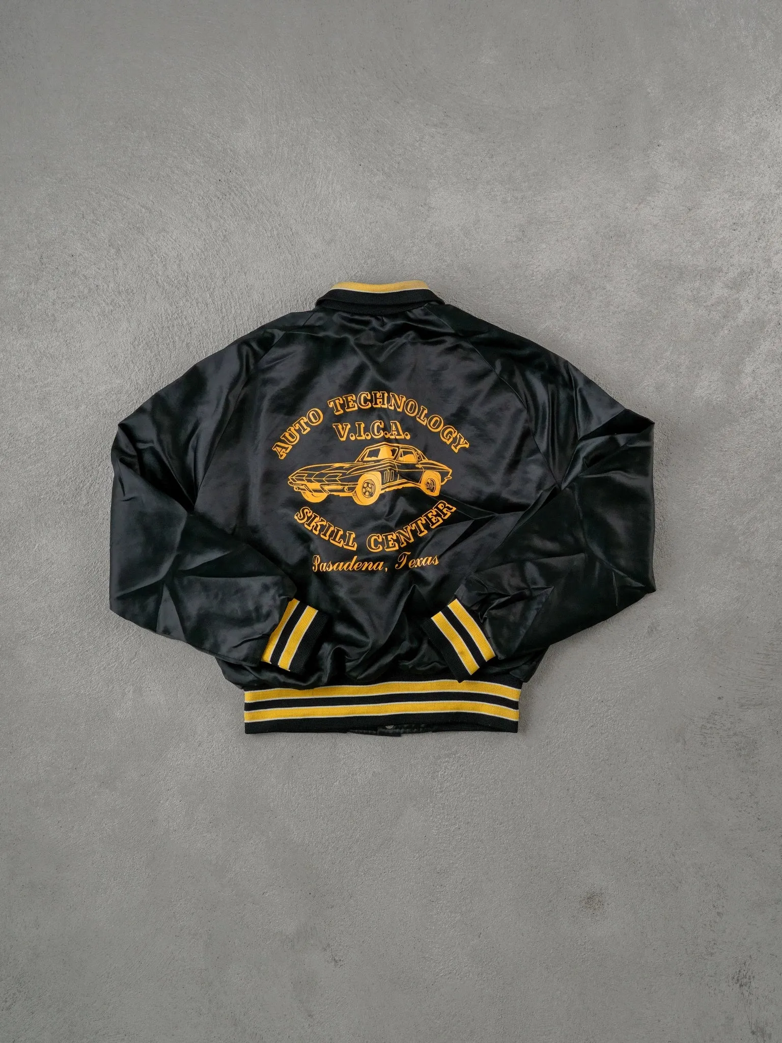 Vintage 90s Black and Yellow Auto Technology Skill Centre Texas Bomber Jacket (S/M) sold by Rebalance Vintage