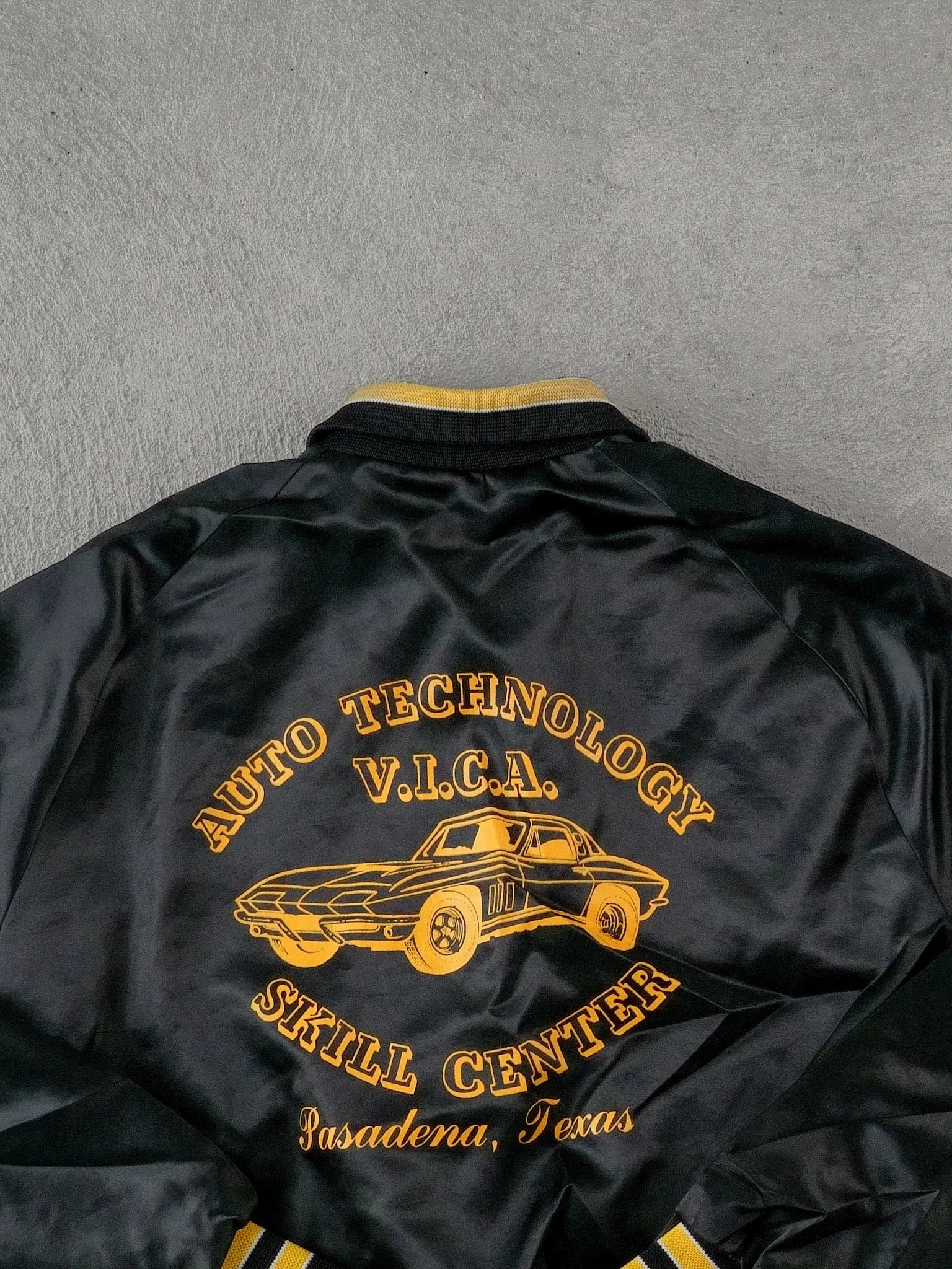 Vintage 90s Black and Yellow Auto Technology Skill Centre Texas Bomber Jacket (S/M) sold by Rebalance Vintage product image thumbnail 4