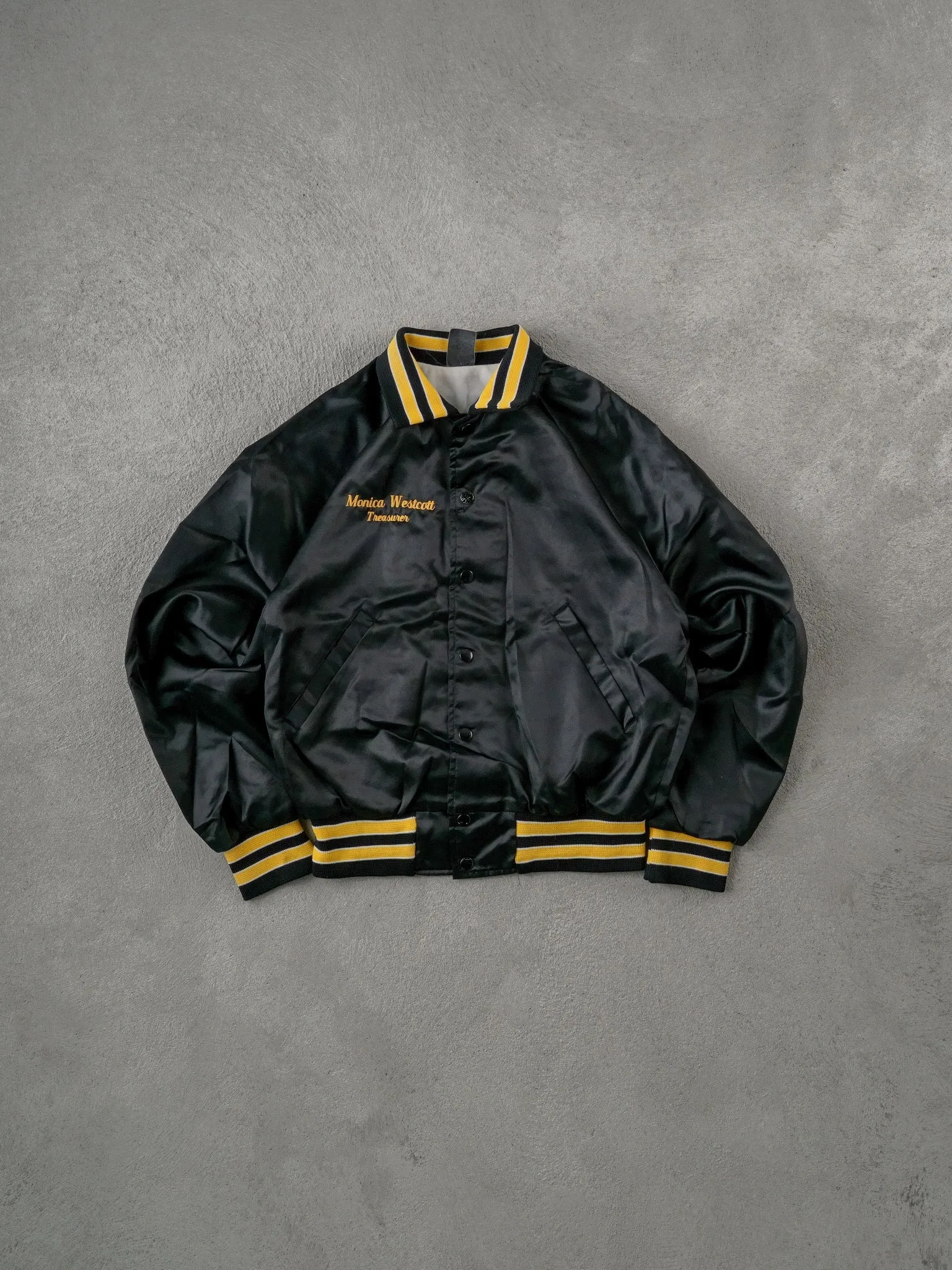 Vintage 90s Black and Yellow Auto Technology Skill Centre Texas Bomber Jacket (S/M) sold by Rebalance Vintage product image thumbnail 2
