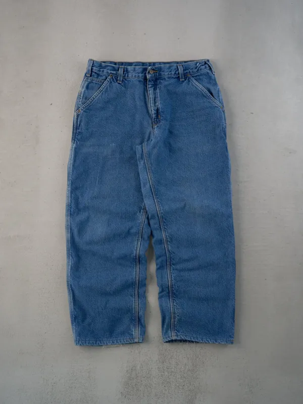 Vintage 90s Blue Carhartt Lined Denim Carpenter Pants (35x28) sold by Rebalance Vintage