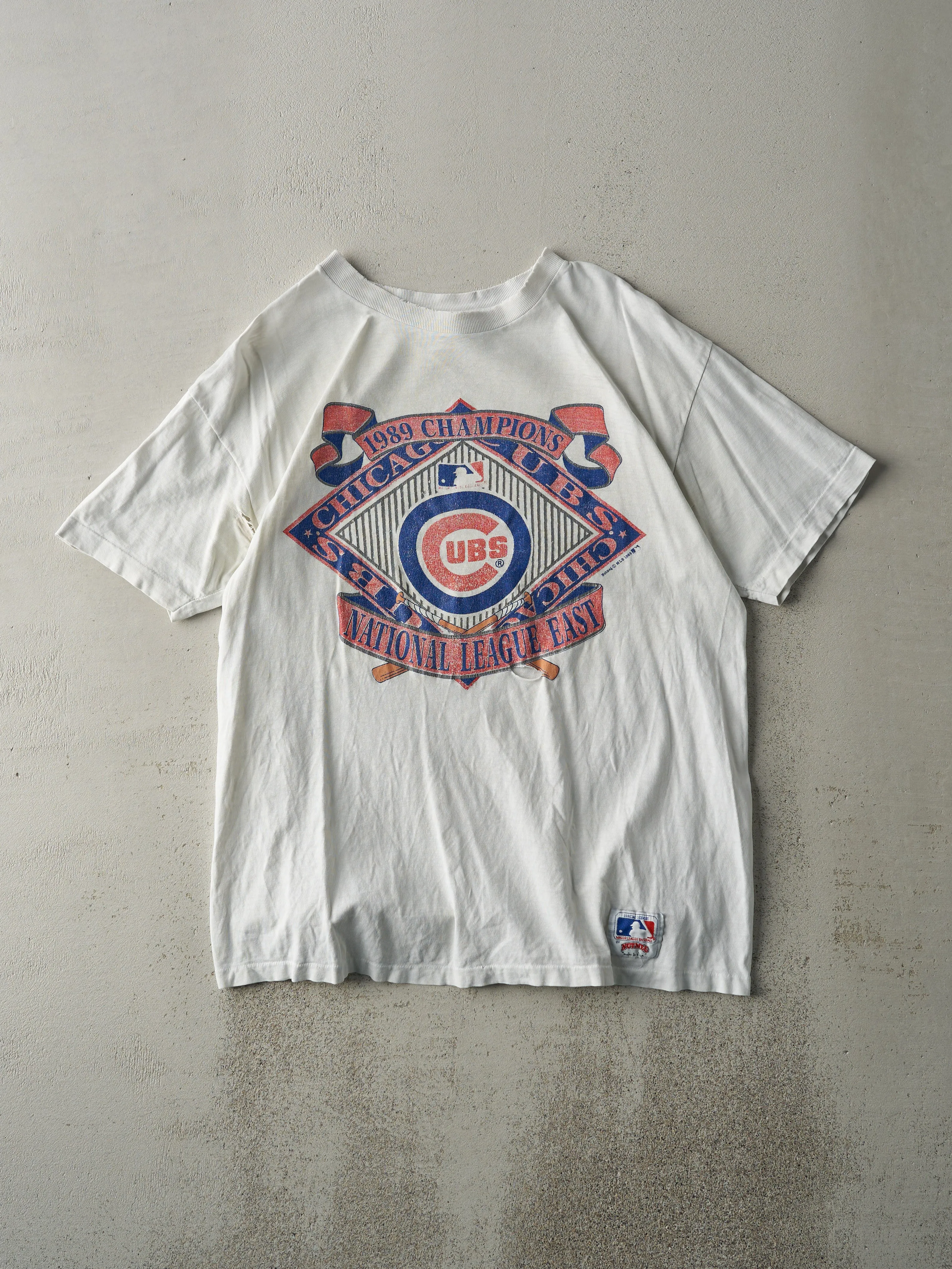 Vintage 89' White Chicago Cubs Champions Single Stitch Tee (M/L) sold by Rebalance Vintage