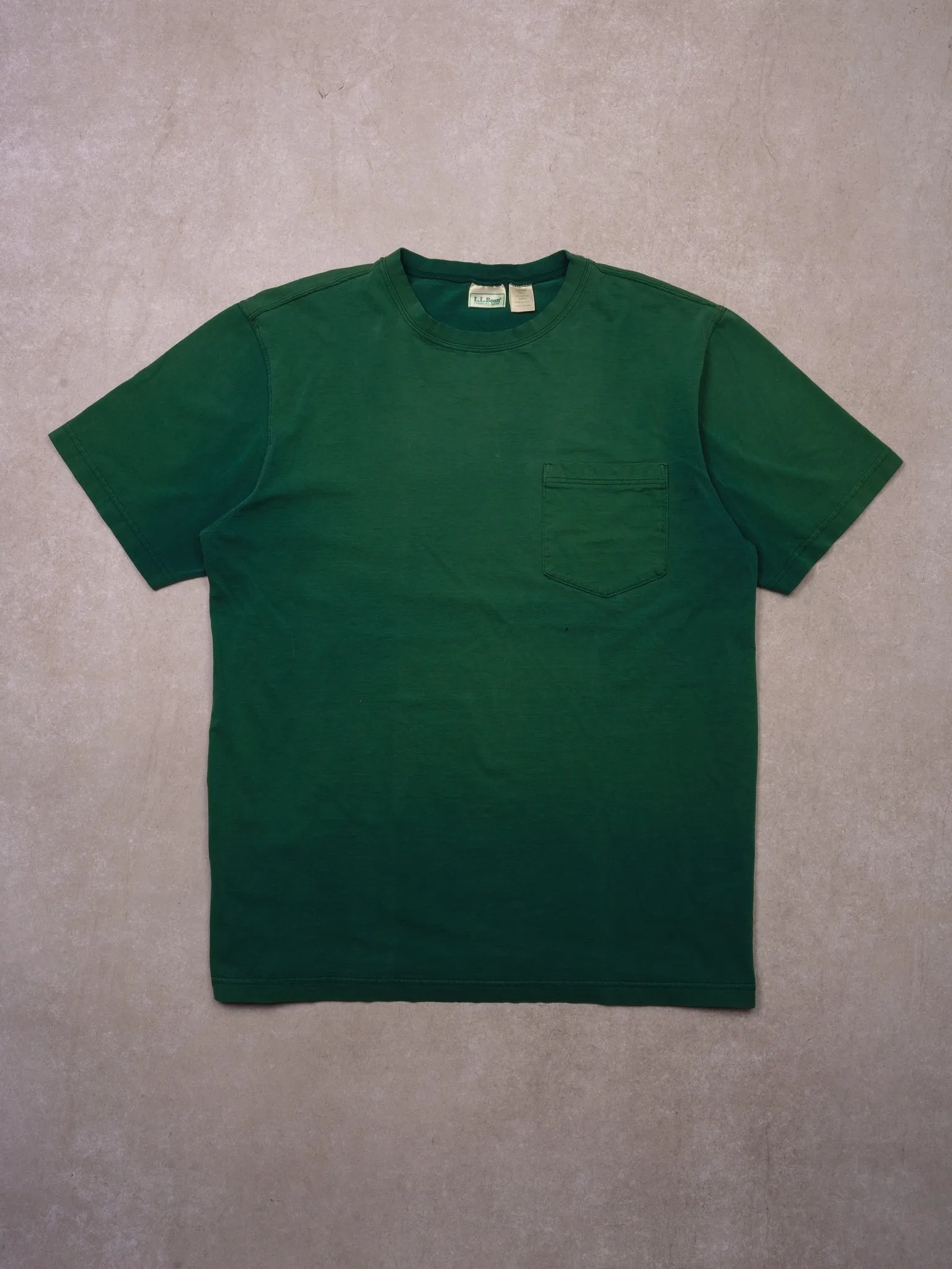 Vintage 90s Sunfaded Pine Green LL Bean Blank Tee (L) sold by Rebalance Vintage