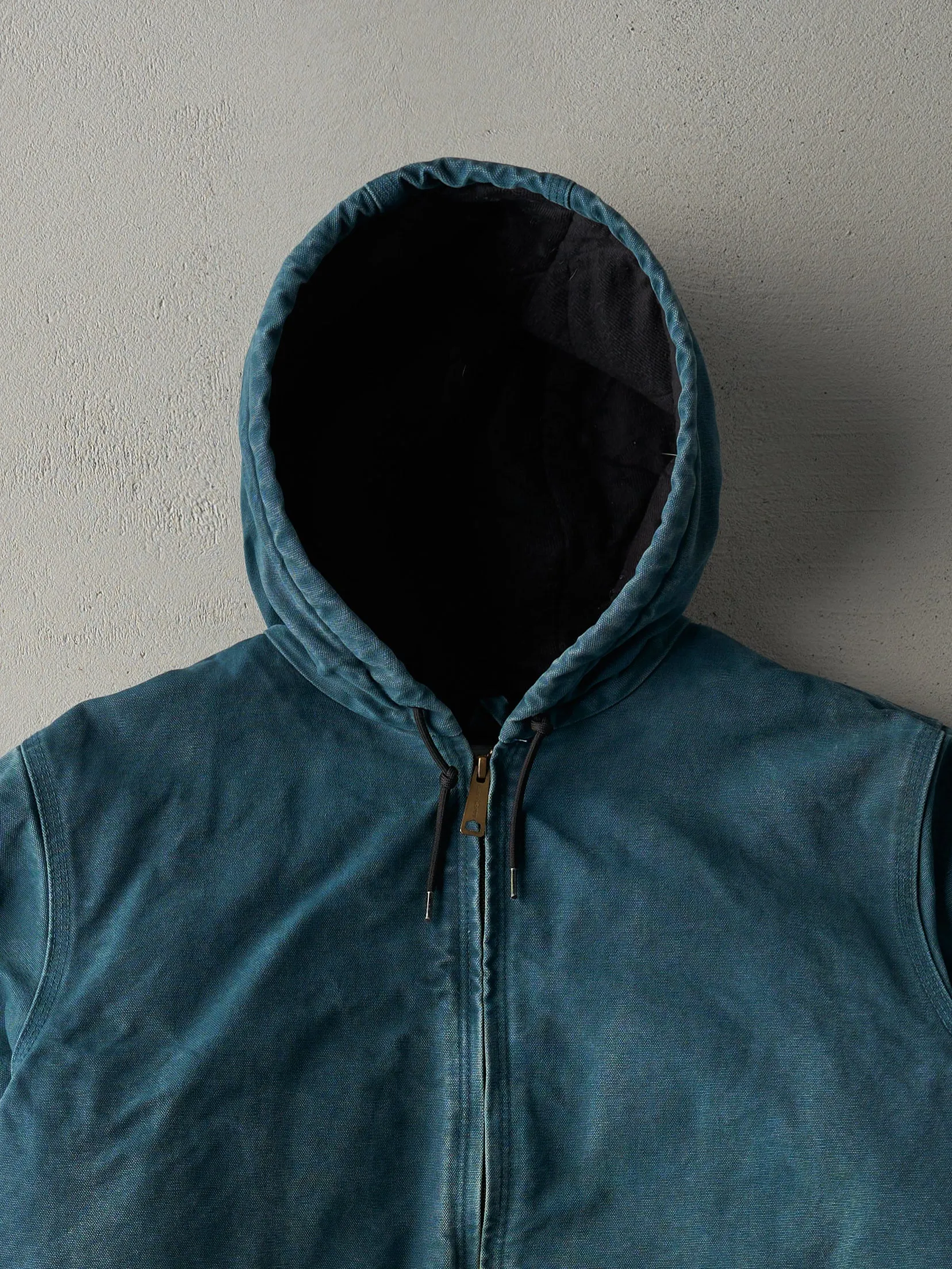 Vintage Y2K Teal Green Carhartt Hooded Workwear Jacket (L) sold by Rebalance Vintage product image thumbnail 3