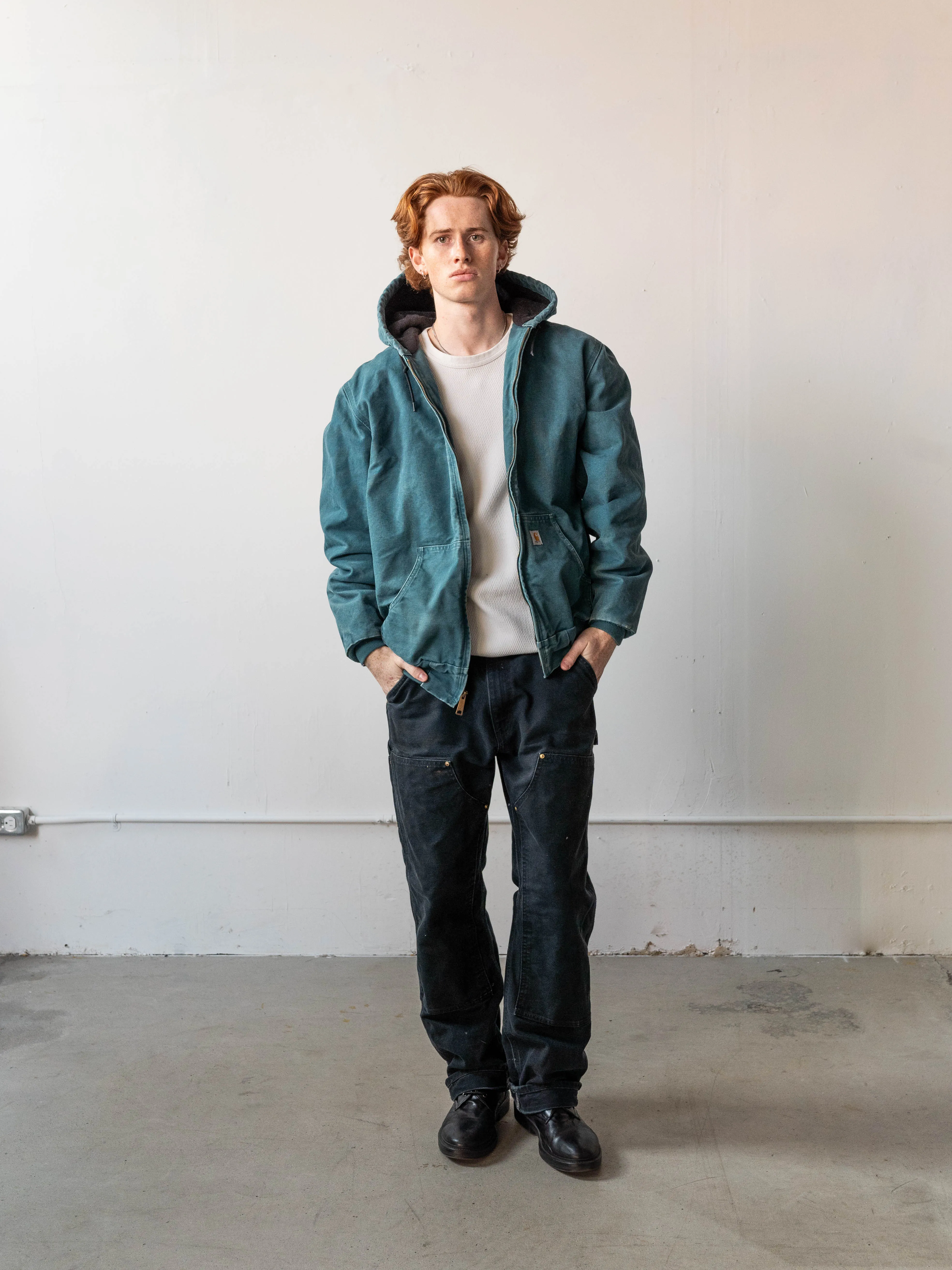 Vintage Y2K Teal Green Carhartt Hooded Workwear Jacket (L) sold by Rebalance Vintage product image thumbnail 2