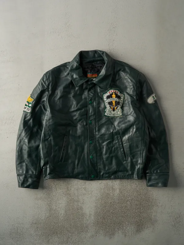Vintage 00' Green Canadian Memorial Chiropractic College Leather Jacket (XL) sold by Rebalance Vintage