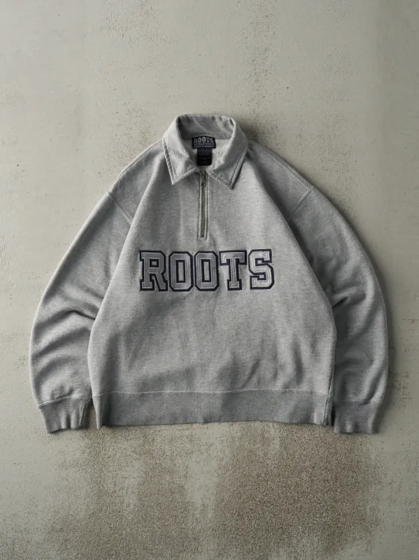 Vintage Y2K Grey Roots Athletics Quarter Zip Sweater (S/M) sold by Rebalance Vintage