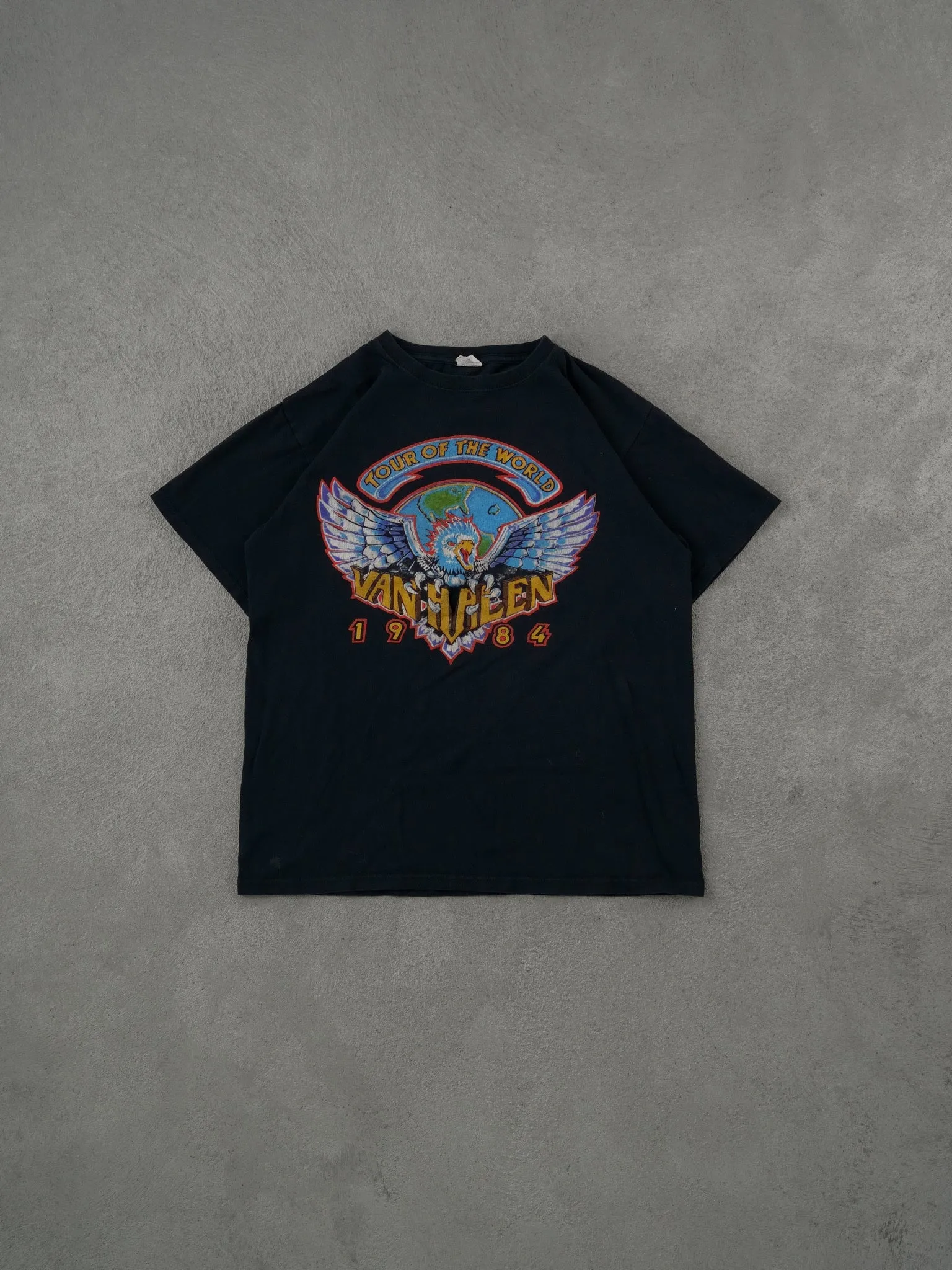 Vintage 84' Black Vanhalen Tour Of The World Graphic Tee (M) sold by Rebalance Vintage