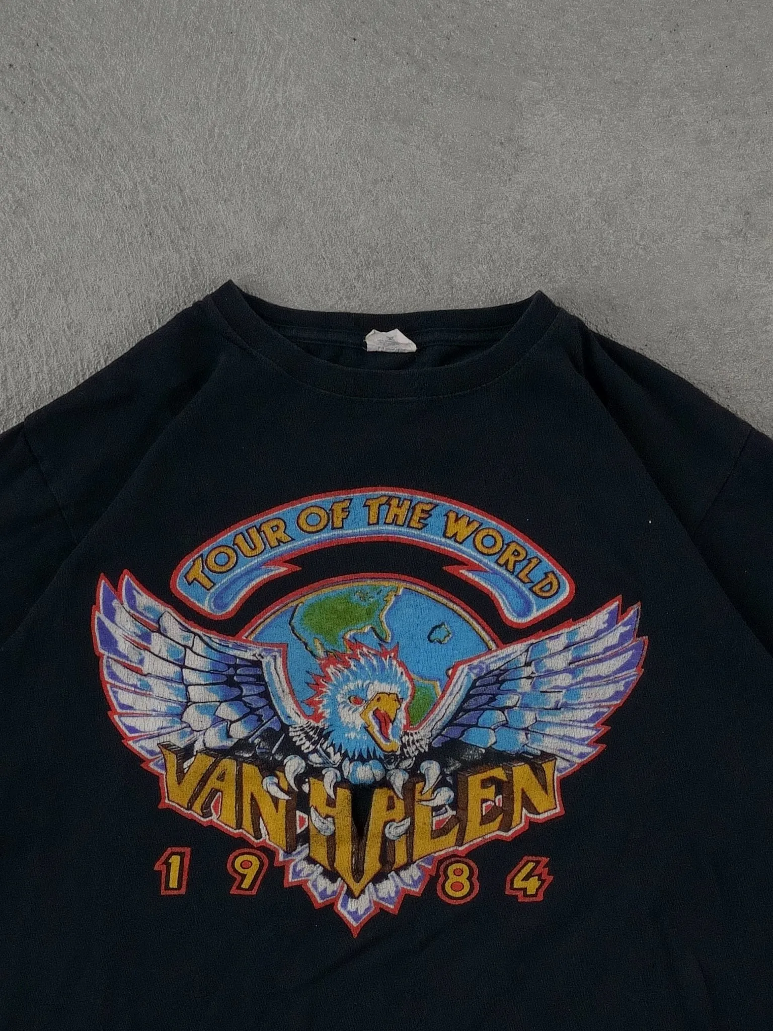 Vintage 84' Black Vanhalen Tour Of The World Graphic Tee (M) sold by Rebalance Vintage product image thumbnail 2