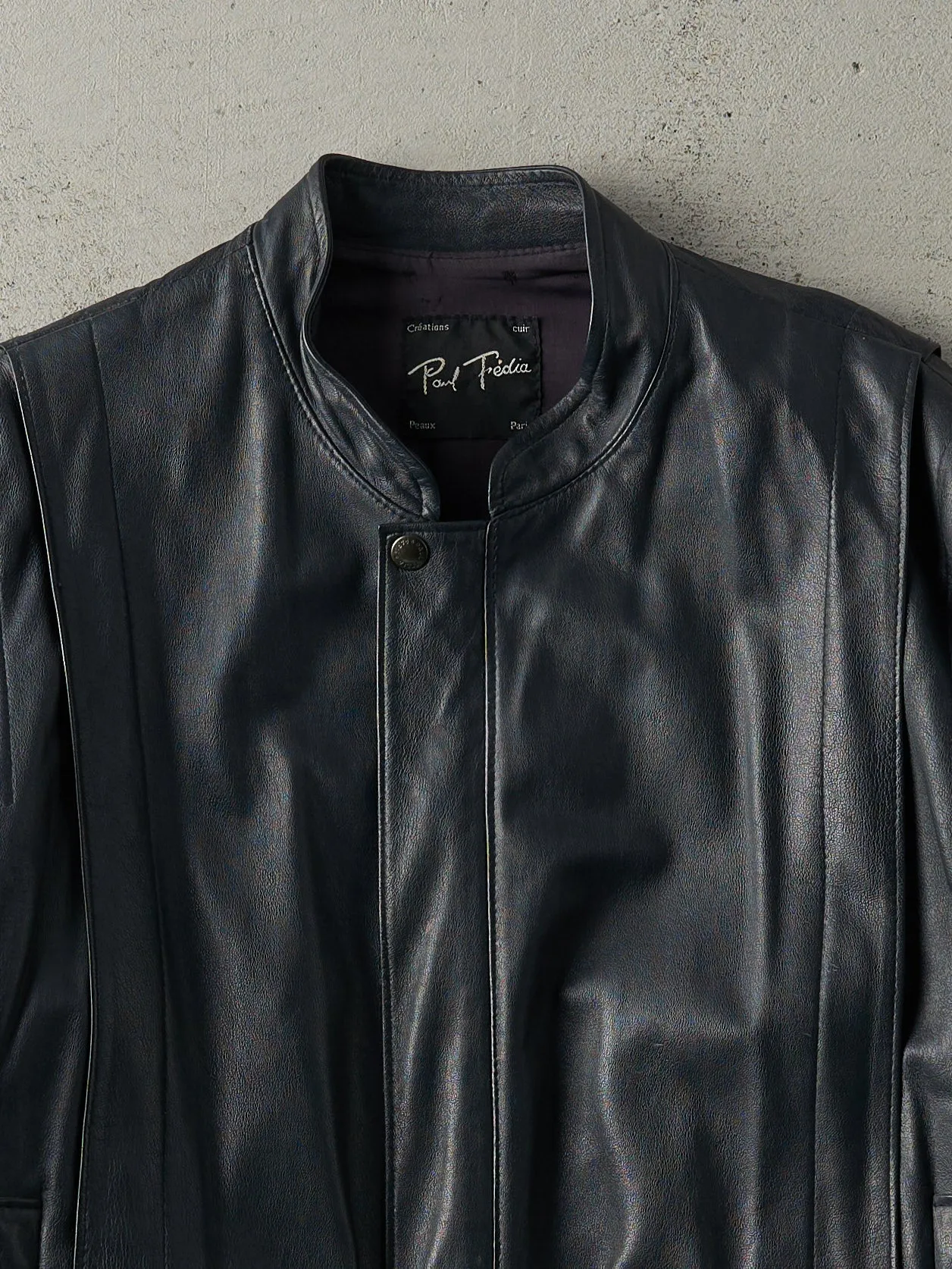 Vintage 90s Navy Blue Paul Fédia Leather Jacket (M) sold by Rebalance Vintage product image thumbnail 3