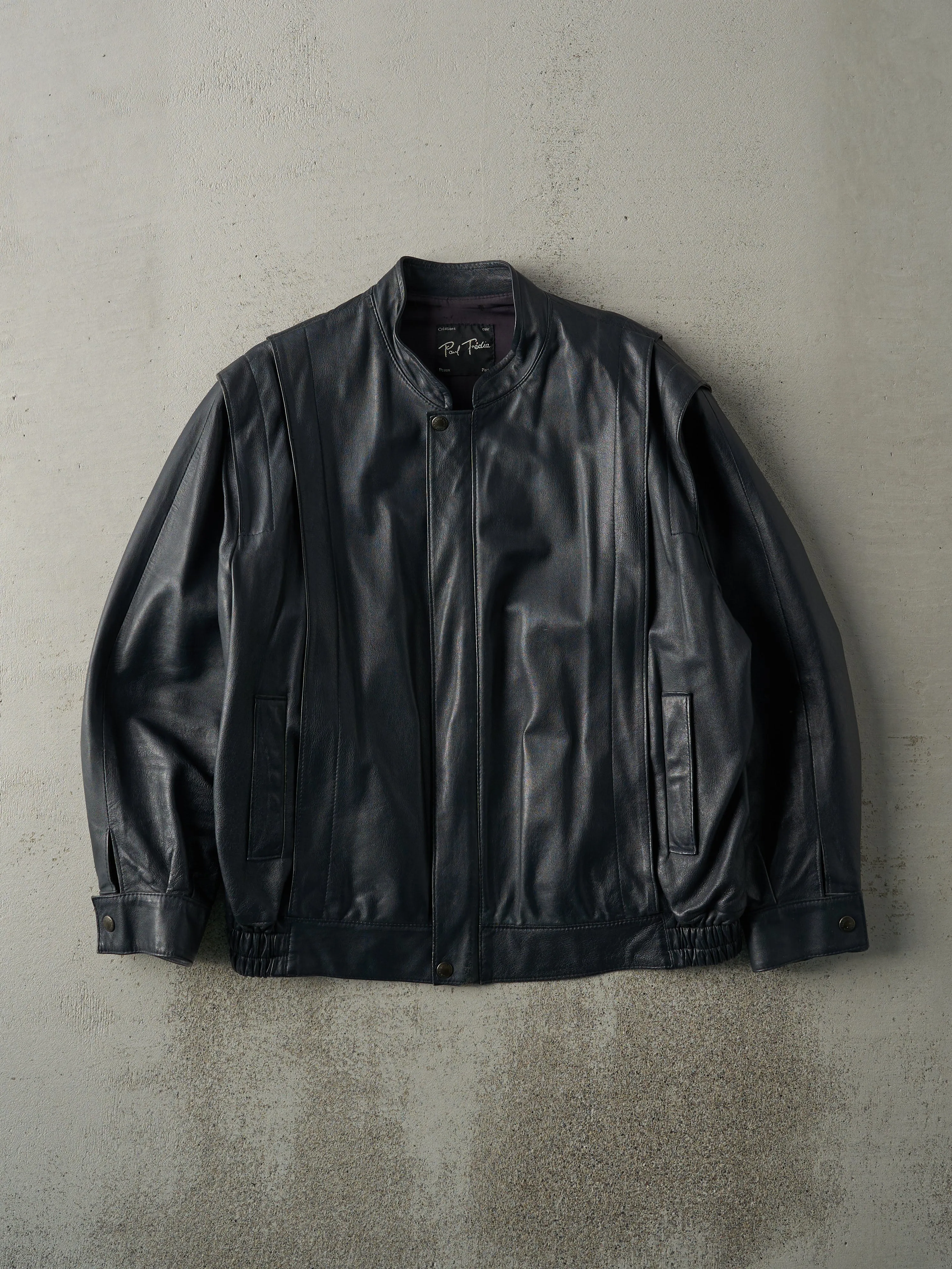 Vintage 90s Navy Blue Paul Fédia Leather Jacket (M) sold by Rebalance Vintage