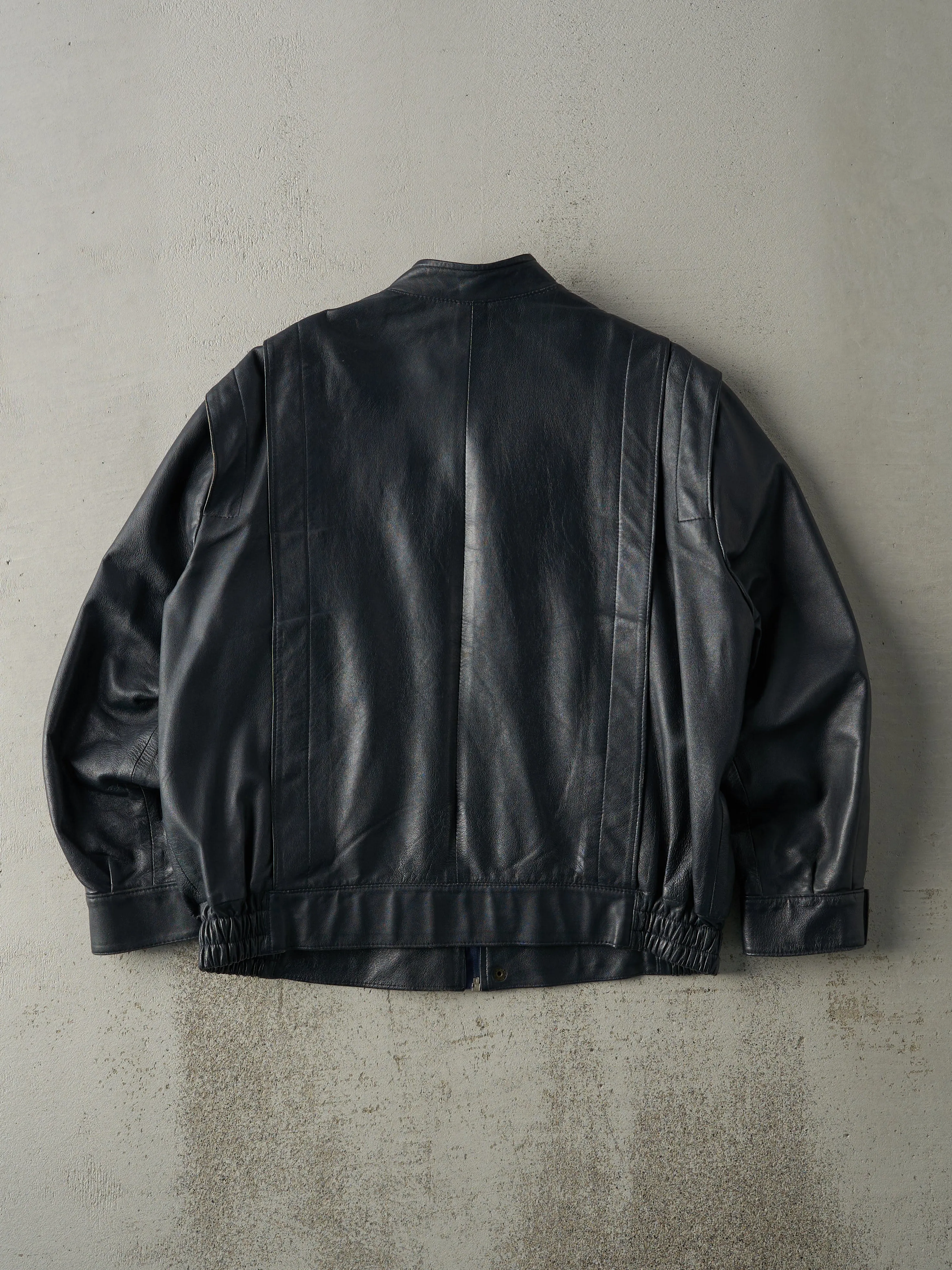 Vintage 90s Navy Blue Paul Fédia Leather Jacket (M) sold by Rebalance Vintage product image thumbnail 2