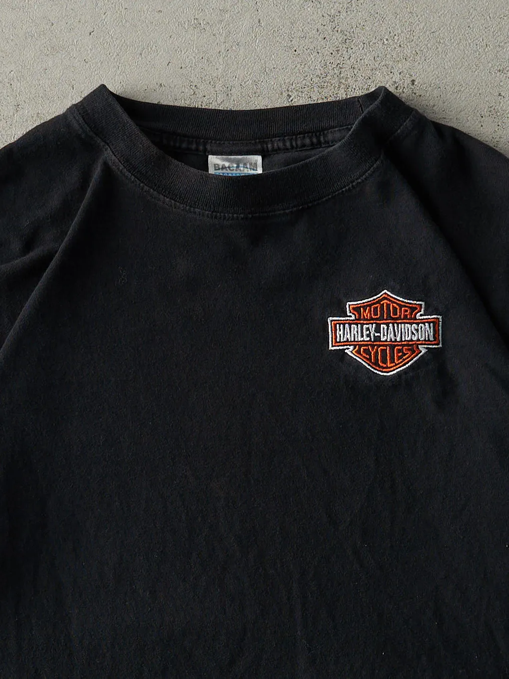Vintage Y2K Black Embroidered Harley Davidson Bootleg Tee (M) sold by Rebalance Vintage product image thumbnail 2