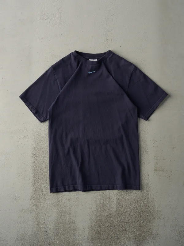Vintage 90s Navy Blue Nike Centre Swoosh Embroidered Tee (S) sold by Rebalance Vintage