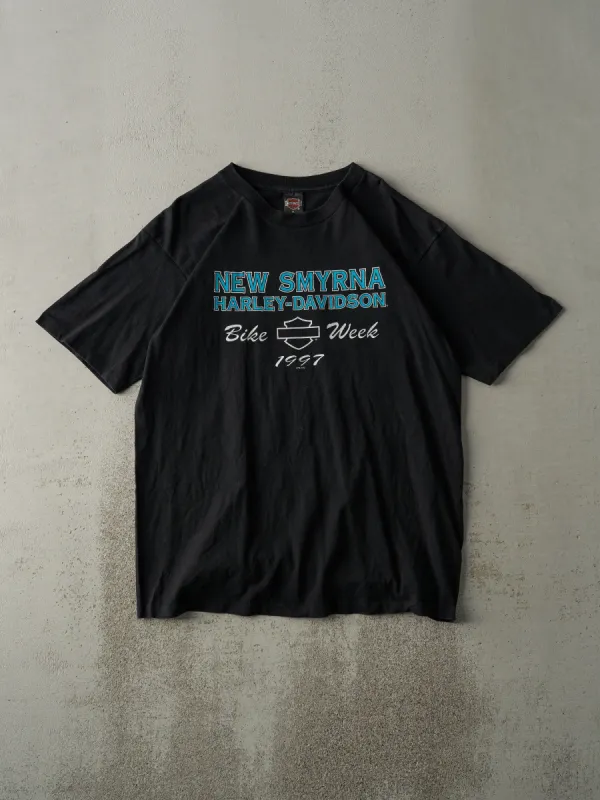 Vintage 97' Black New Smyrna Bike Week Harley Davidson Single Stitch Tee (M) sold by Rebalance Vintage