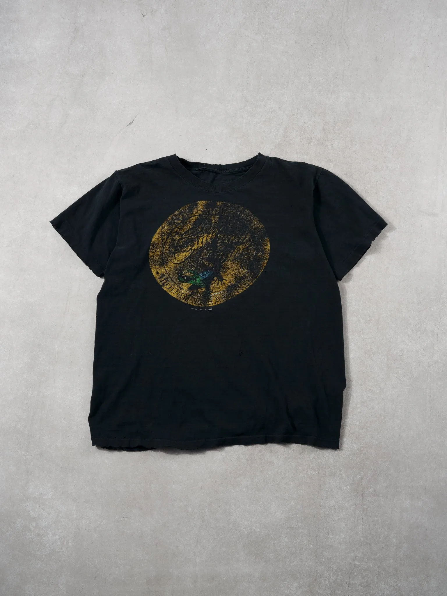 Vintage 90s Black Faded Hidden Graphic Tee (M) sold by Rebalance Vintage