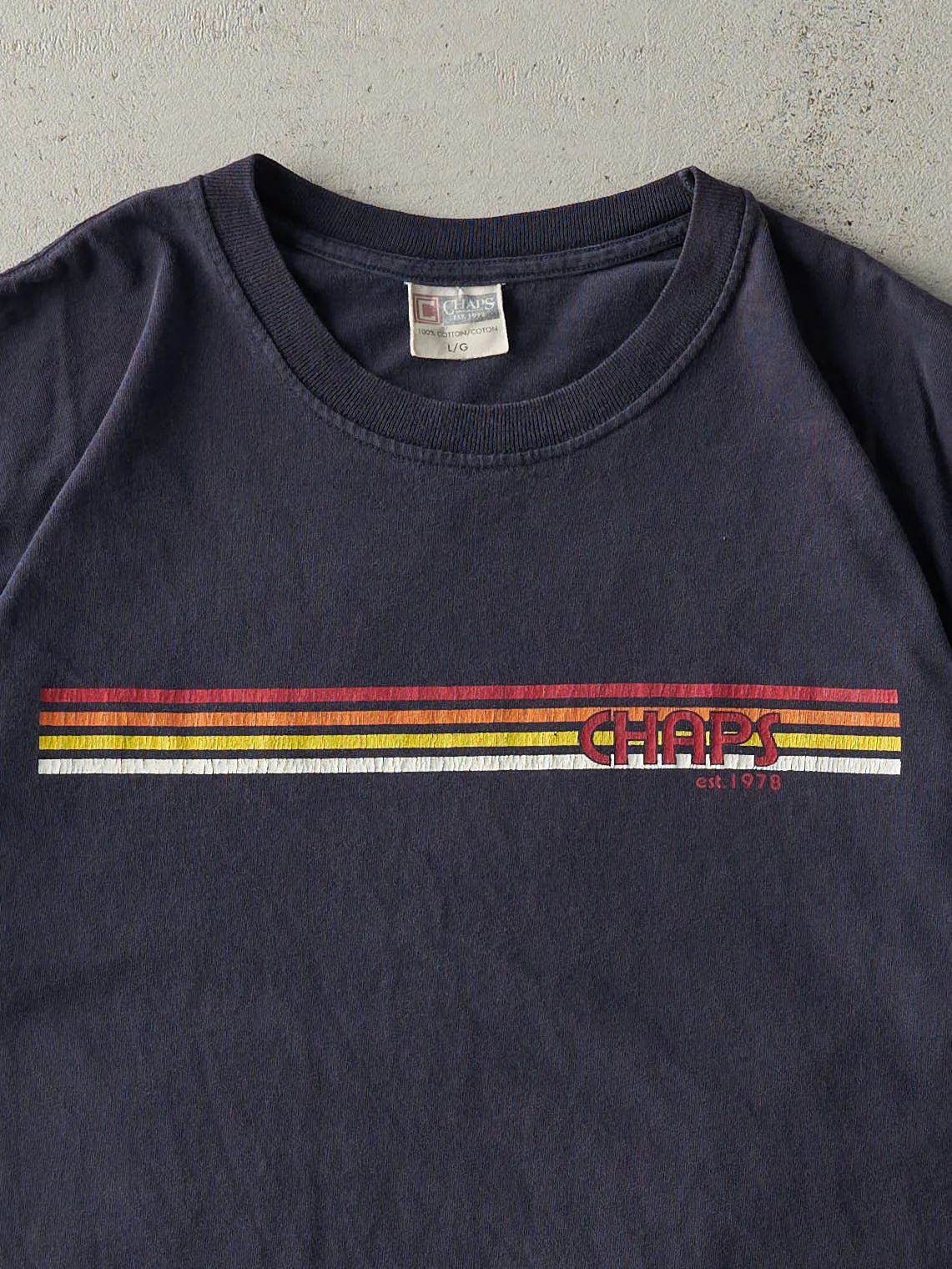Vintage Y2K Navy Blue Chaps Striped Tee (L) sold by Rebalance Vintage product image thumbnail 2