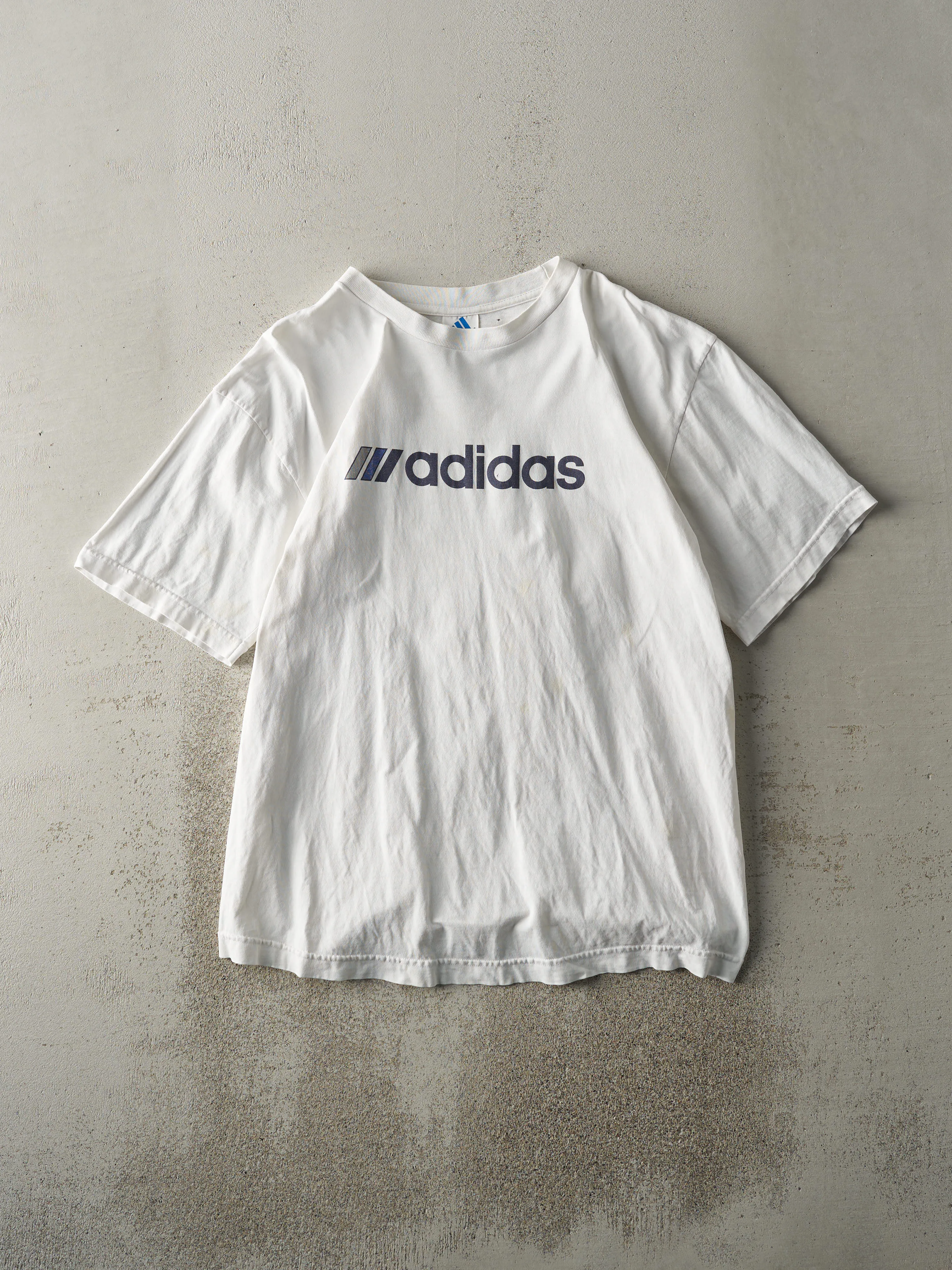 Vintage 90s White Adidas Logo Tee (M/L) sold by Rebalance Vintage