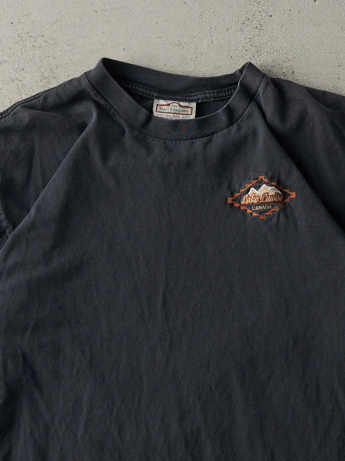Vintage 90s Faded Black Embroidered Lake Louise Tee (L) sold by Rebalance Vintage product image thumbnail 2