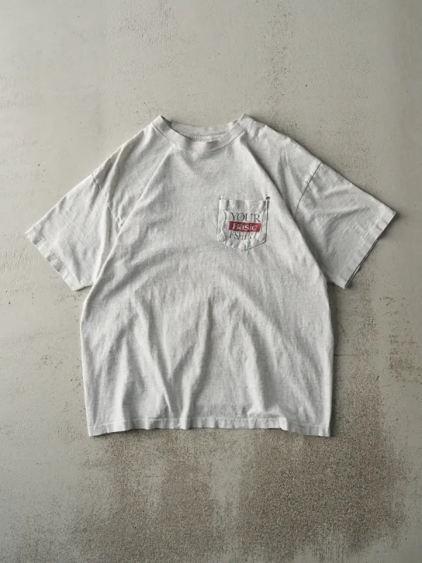 Vintage 90s Heather Grey Single Stitch Pocket Tee (M) sold by Rebalance Vintage
