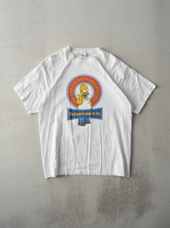 Vintage 03' White Homer Simpson Slogan Tee (M) sold by Rebalance Vintage