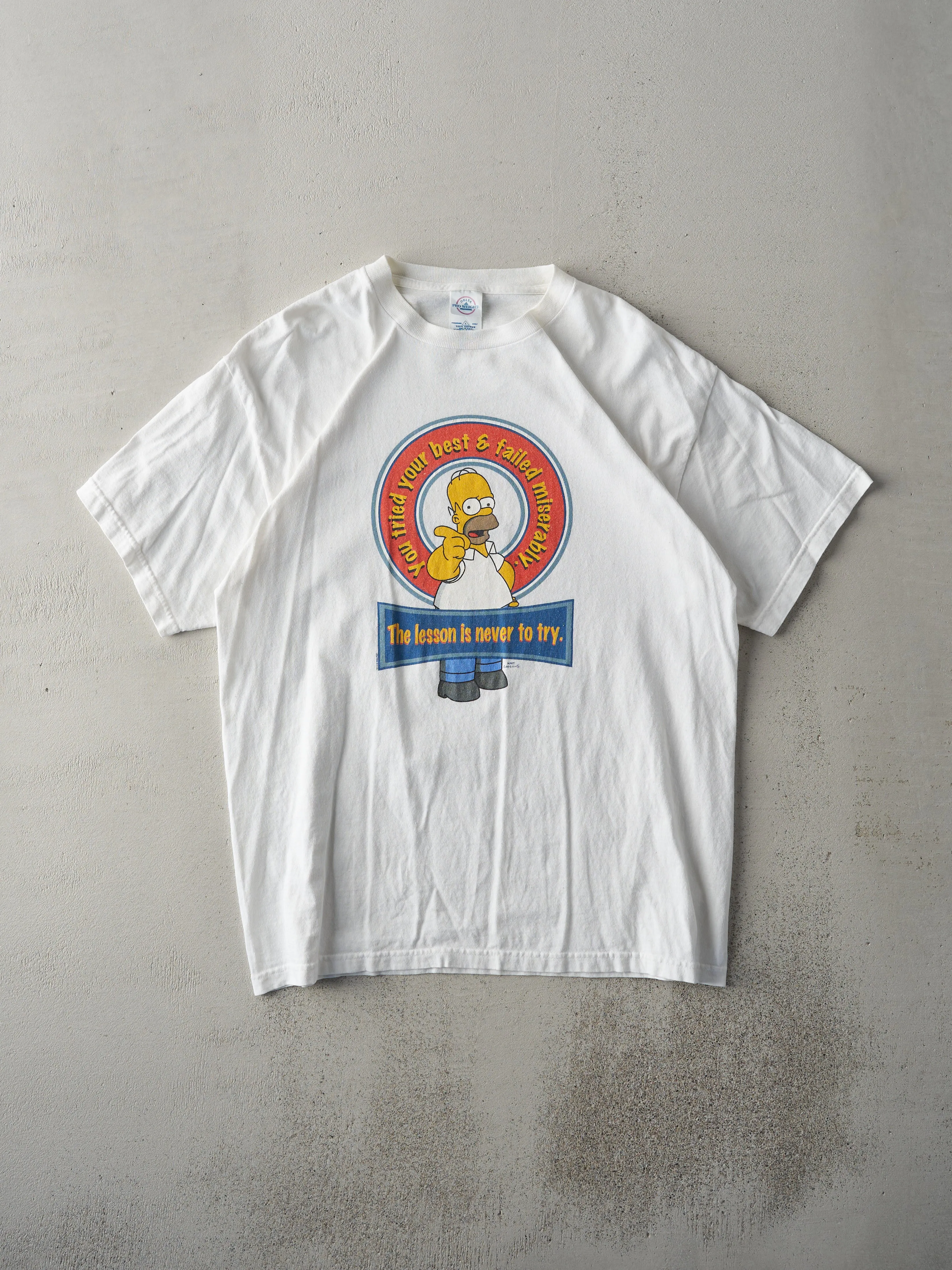 Vintage 03' White Homer Simpson Slogan Tee (M) sold by Rebalance Vintage