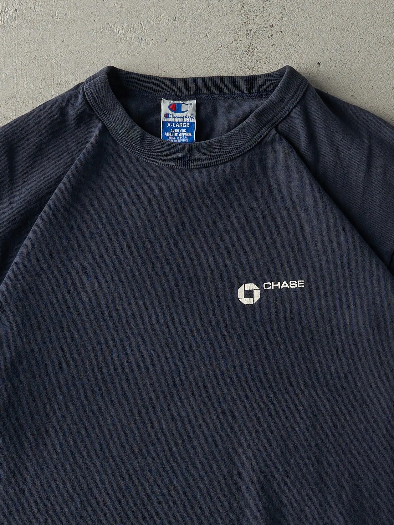Vintage 90s Navy Blue Chase Bank Champion Tee (L) sold by Rebalance Vintage product image thumbnail 2