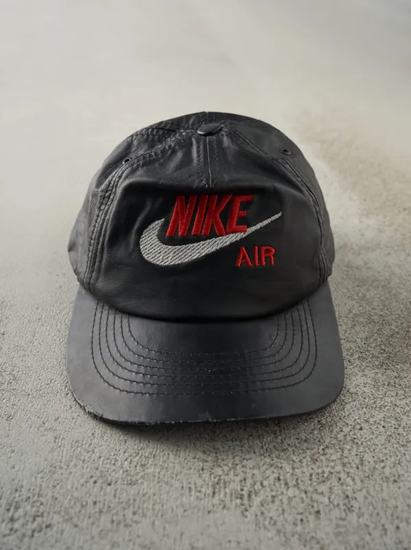 Vintage 90s Black Leather Embroidered Nike Air Bootleg Hat made by Rebalance Vintage
