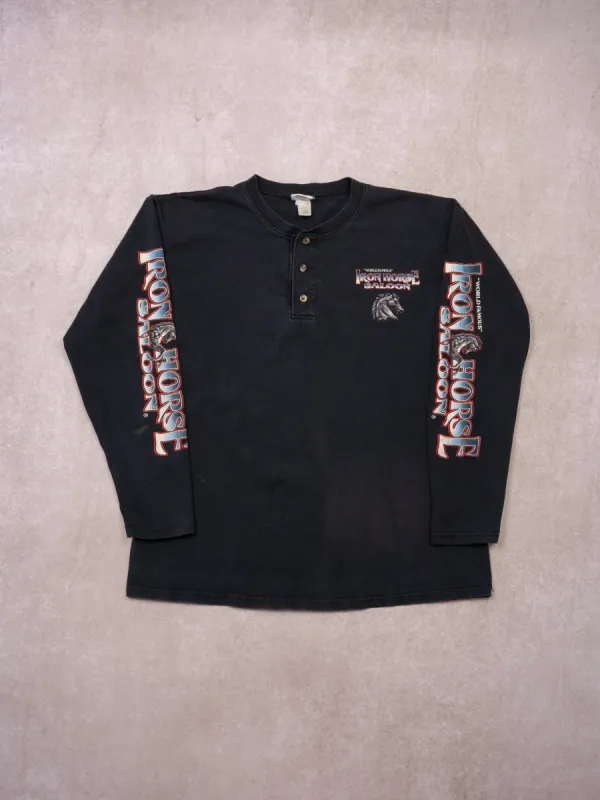 Vintage 08' Washed Black Iron Horse Saloon Graphic Longsleeve (M) sold by Rebalance Vintage