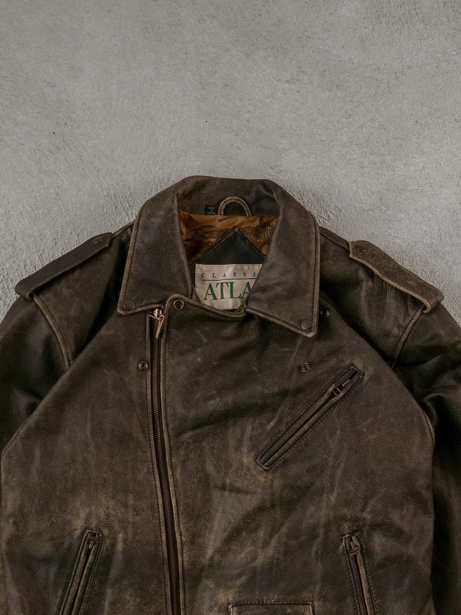 Vintage 90s Faded Brown Atlas Collared Leather Jacket (L) sold by Rebalance Vintage product image thumbnail 2