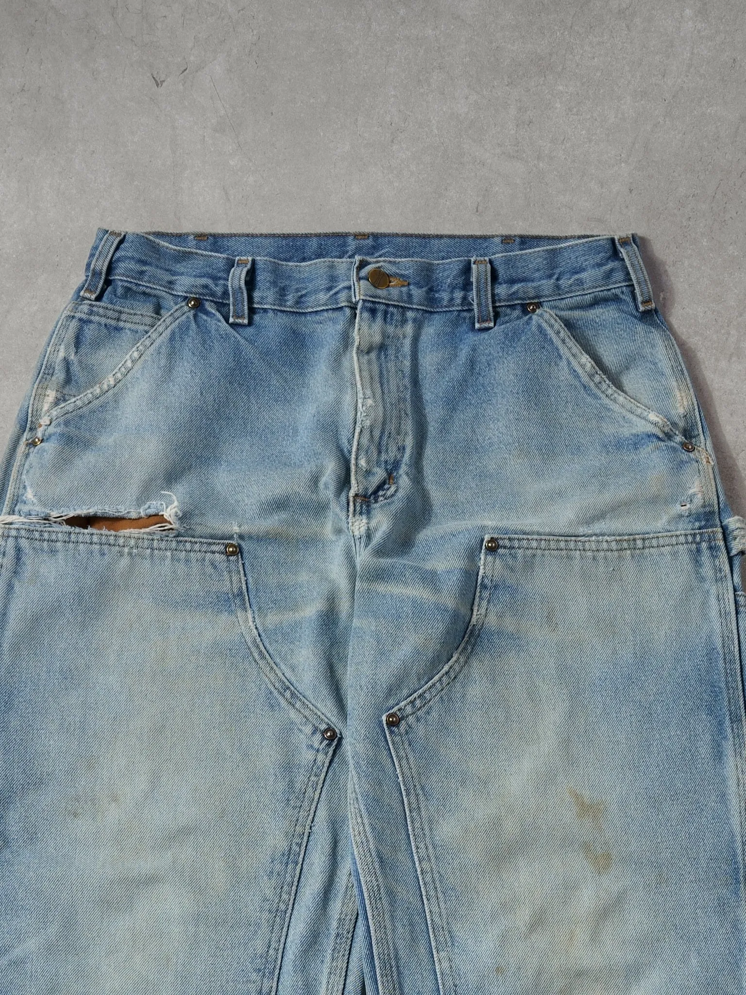 Vintage 90s Rare Light Washed Blue Carhartt Denim Double Knee Carpenter Jeans (34x33) sold by Rebalance Vintage product image thumbnail 3