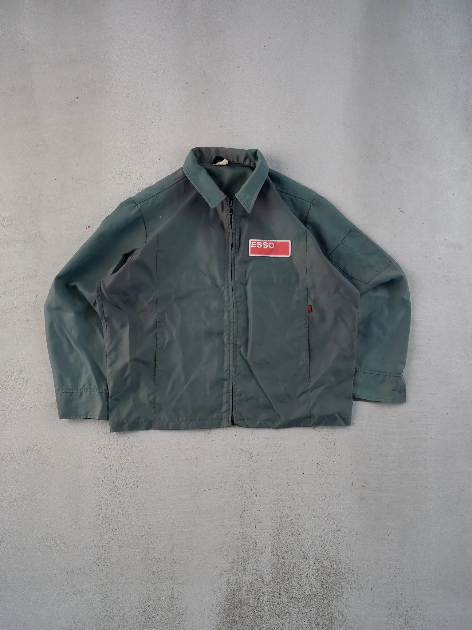 Vintage 70s Sage Green Esso Workwear Collared Zip Up (L) sold by Rebalance Vintage
