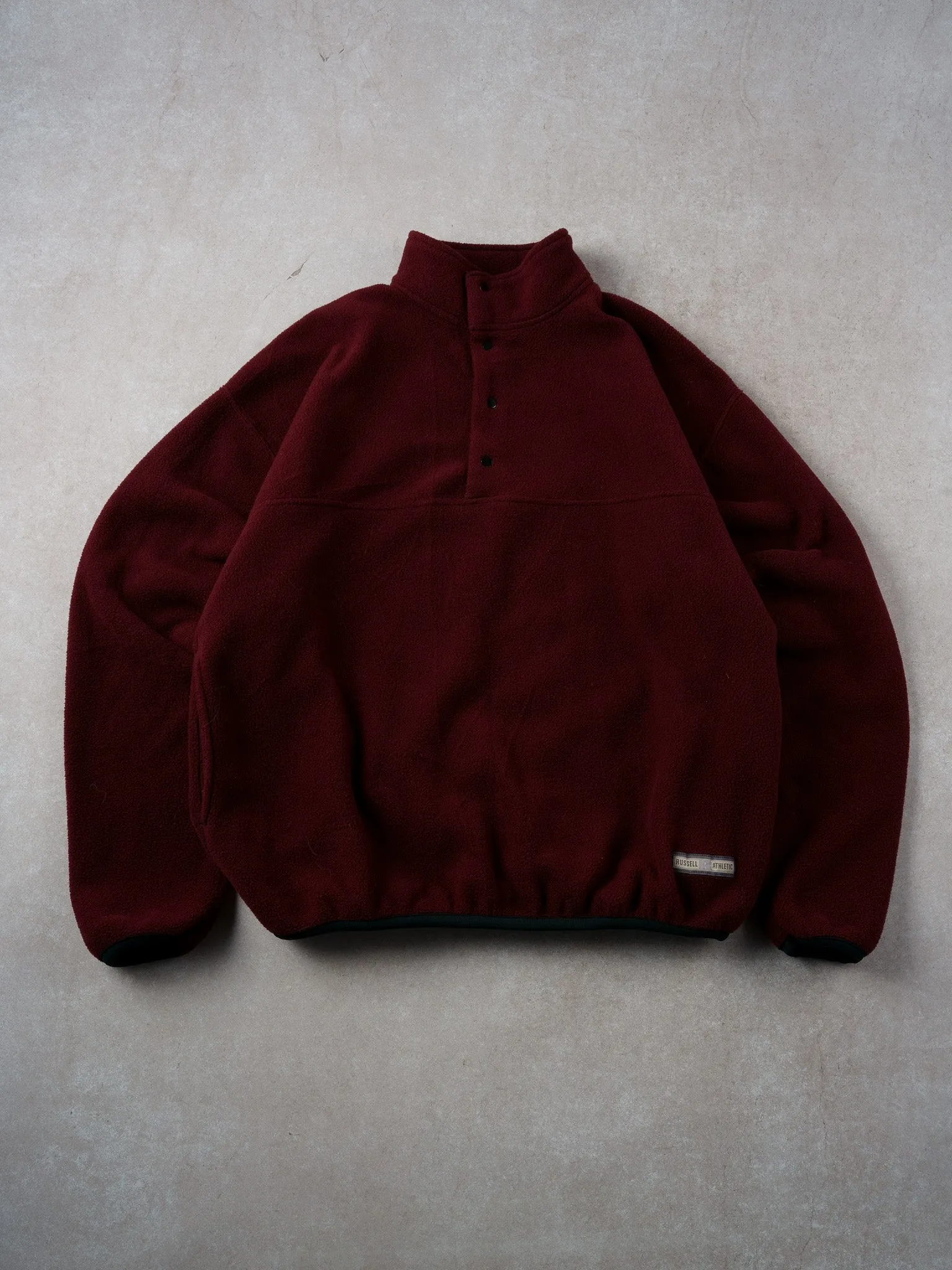 Vintage 90s Maroon Russell Athletics Fleece 1/4 Button Up (L) sold by Rebalance Vintage