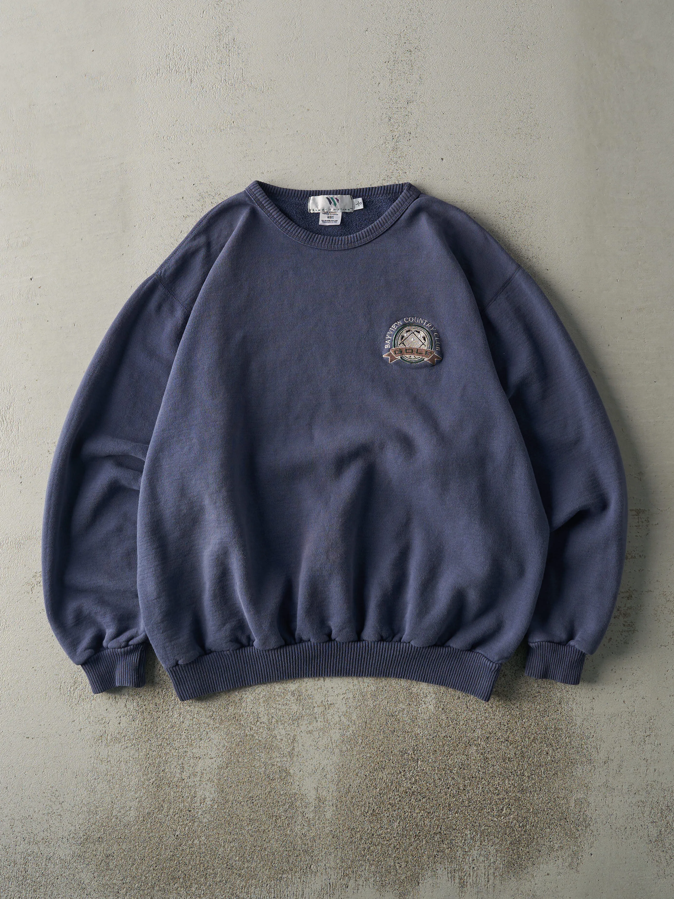 Vintage 90s Navy Blue Bayview Country Club Embroidered Crewneck (L/XL) sold by Rebalance Vintage