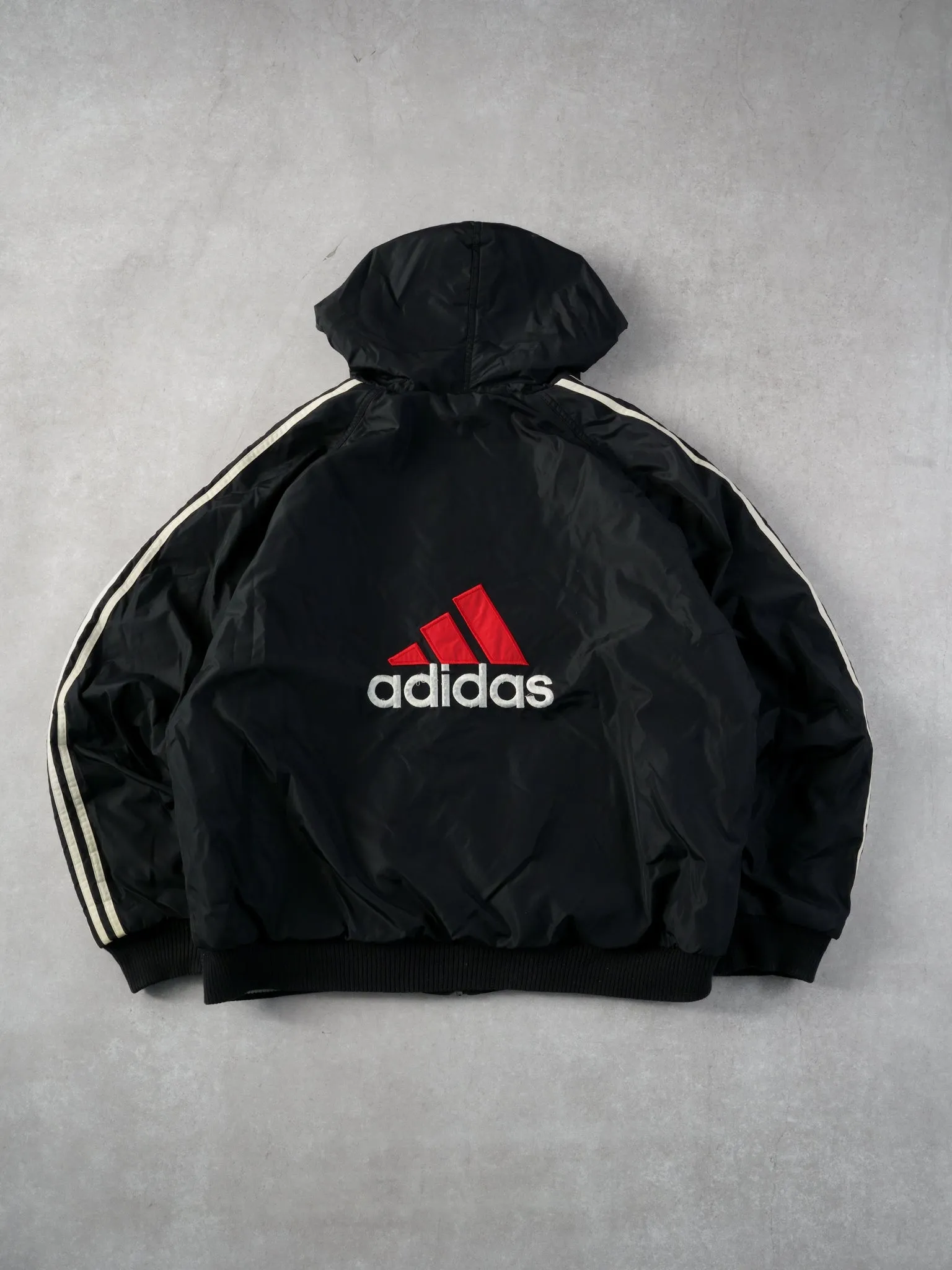 Vintage 90s Black Adidas Hooded Reversible Hooded Windbreaker (L) sold by Rebalance Vintage product image thumbnail 2