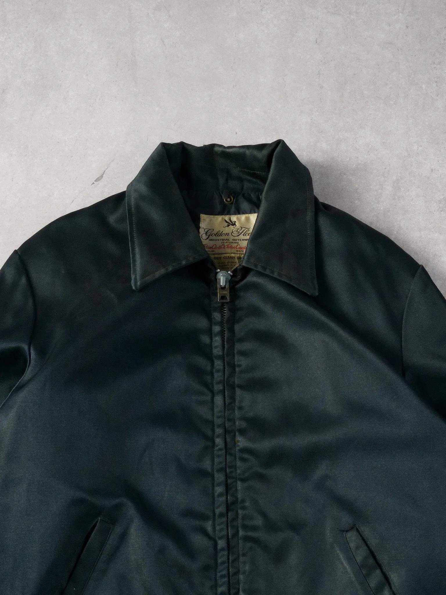 Vintage 70s Dark Green Golden Fleece Collared Satin Wax Jacket (L) sold by Rebalance Vintage product image thumbnail 2