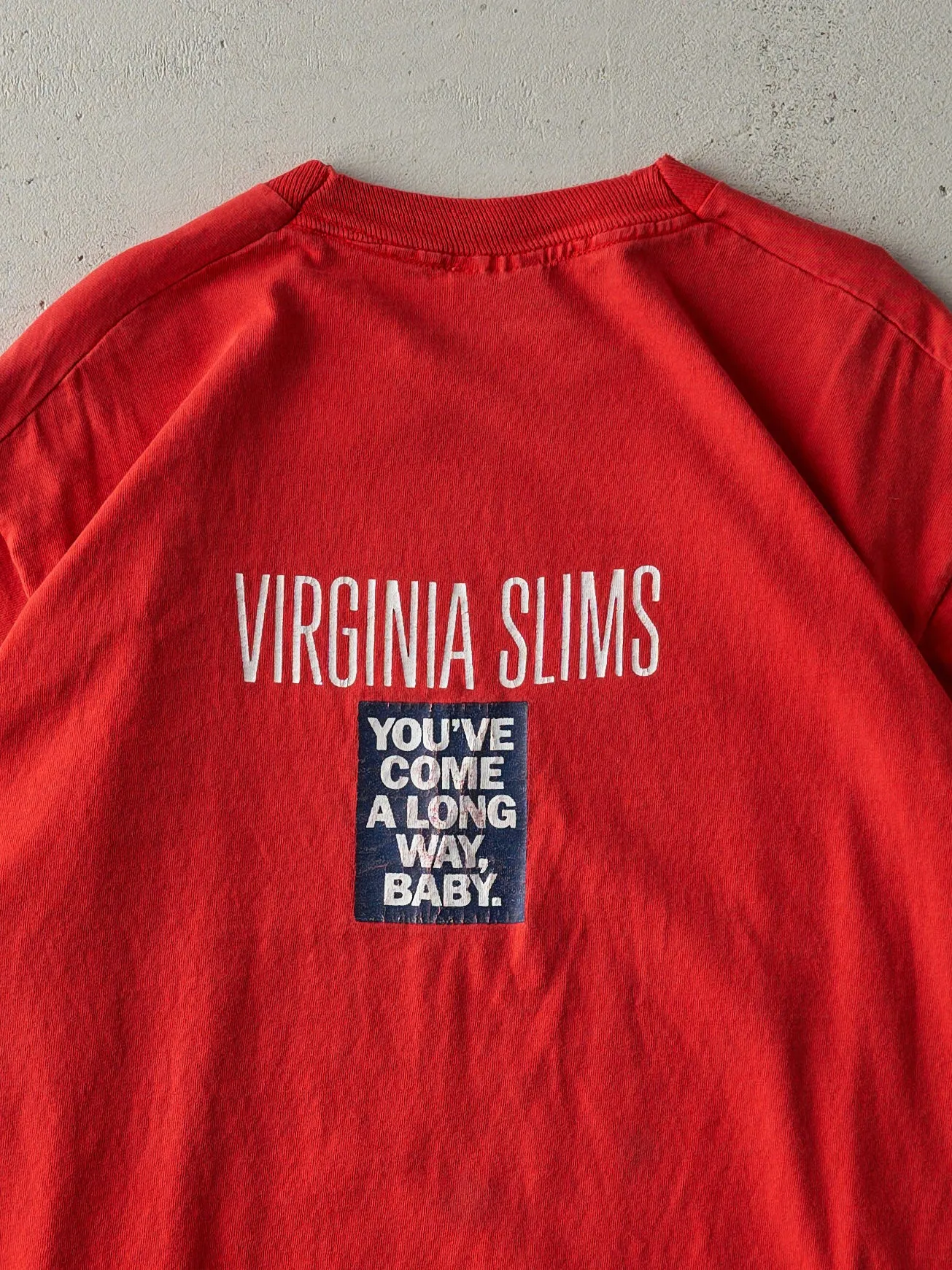 Vintage 90s Red Virginia Slims Cigarettes Slogan Single Stitch Tee (M) sold by Rebalance Vintage product image thumbnail 4