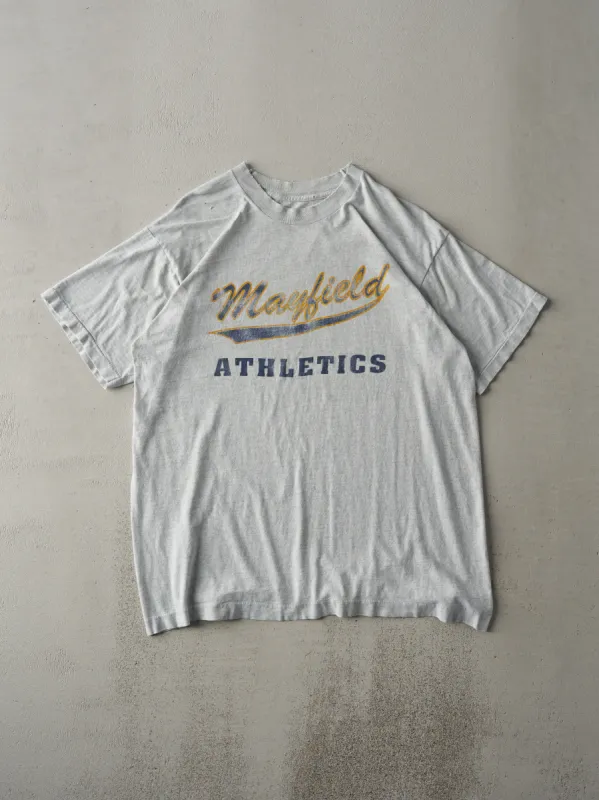 Vintage 90s Heather Grey Mayfield Athletics Single Stitch Tee (L) sold by Rebalance Vintage